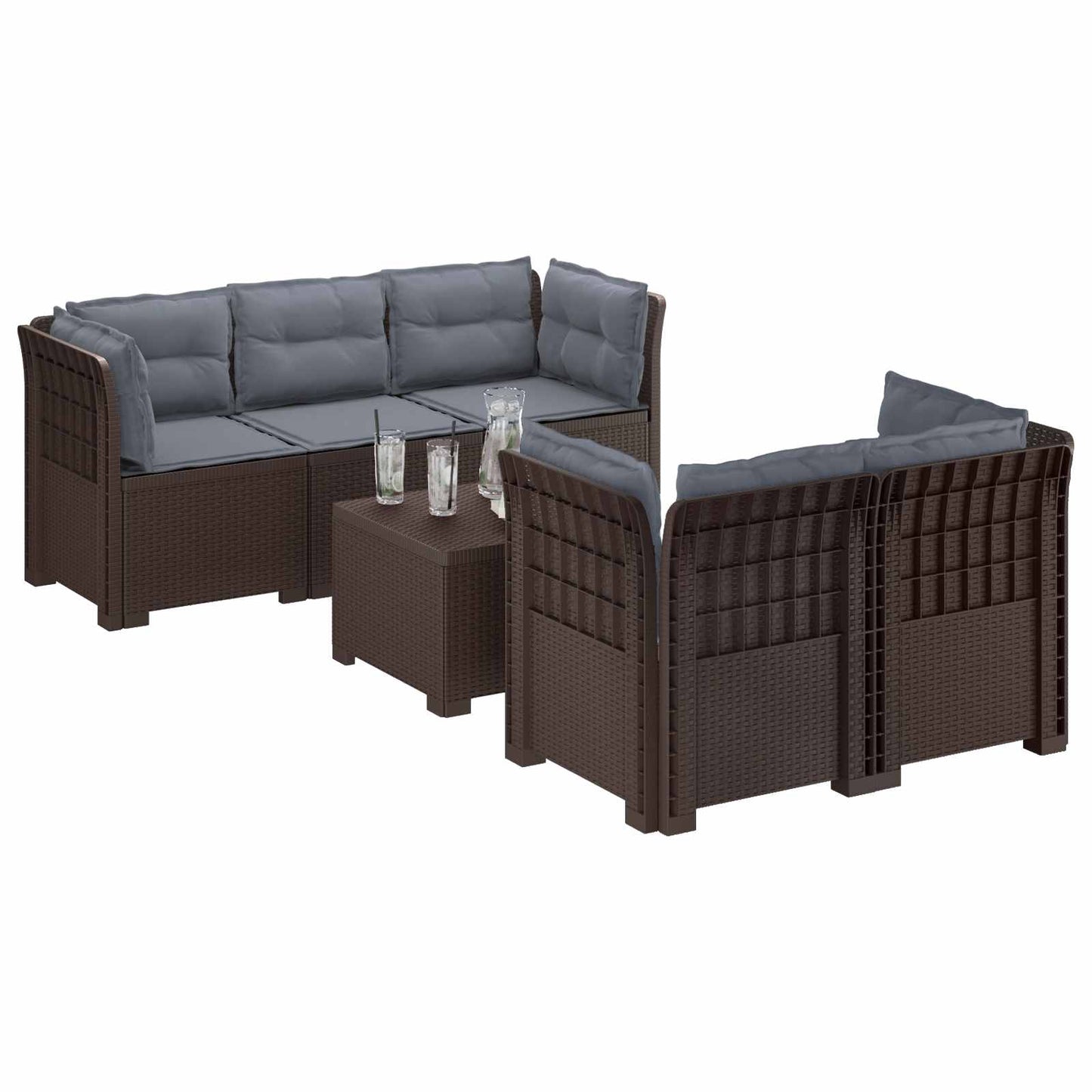 5-Zits Tuin Sofa met Kussens Rattan Look PP Bruin is nu te koop bij PeponiXL, paradijselijk wonen!