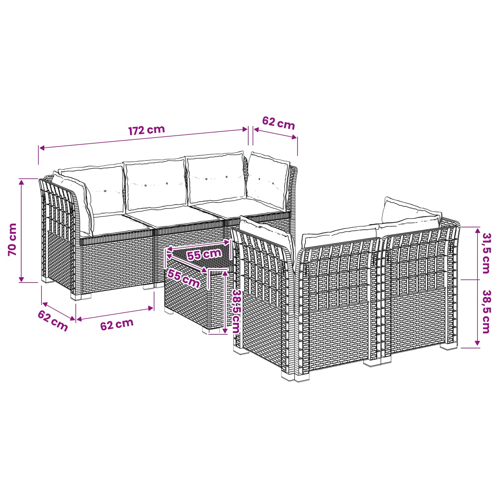 5-Zits Tuin Sofa met Kussens Rattan Look PP Bruin is nu te koop bij PeponiXL, paradijselijk wonen!