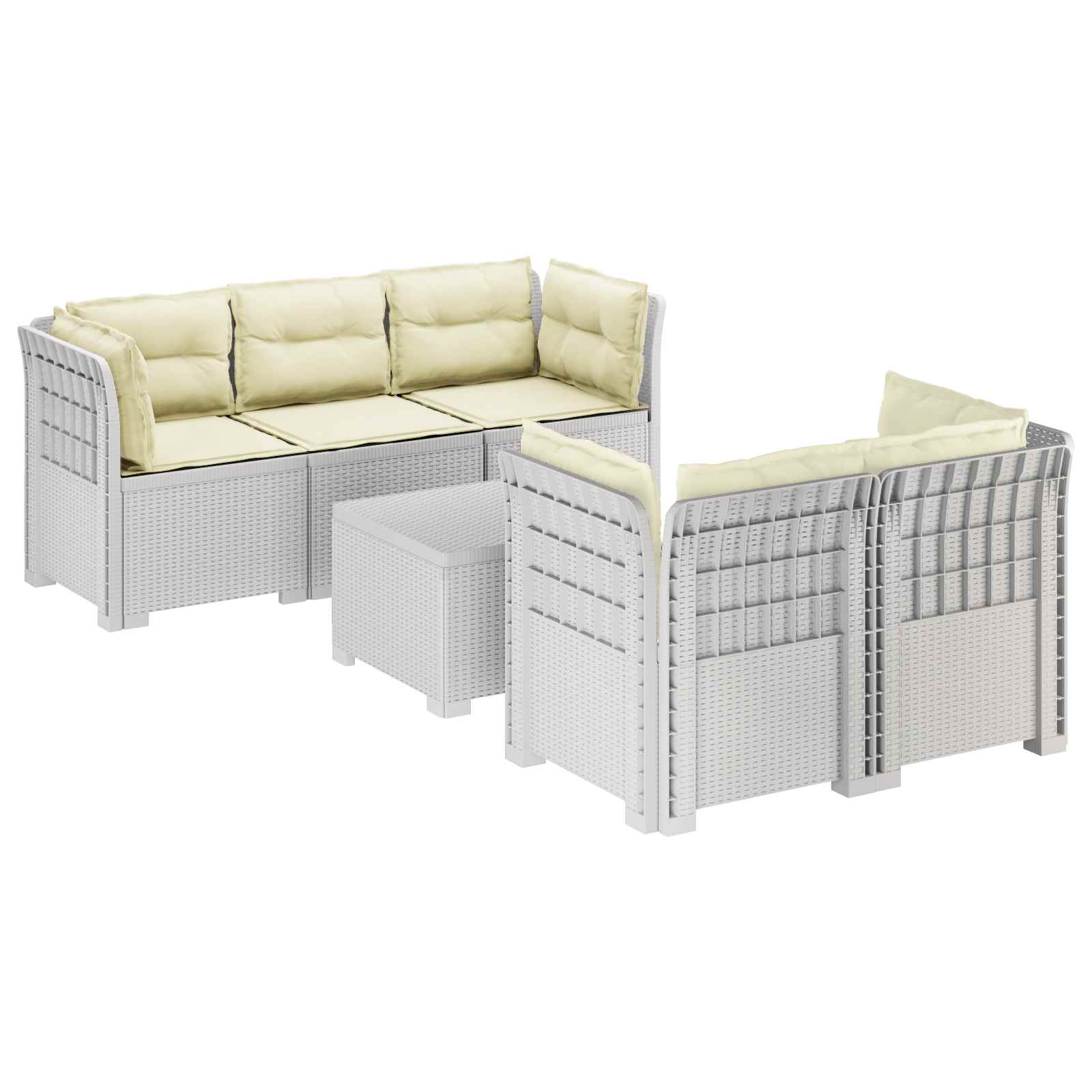 5-Zits Tuin Sofa met Kussens Rattan Look PP Wit is nu te koop bij PeponiXL, paradijselijk wonen!