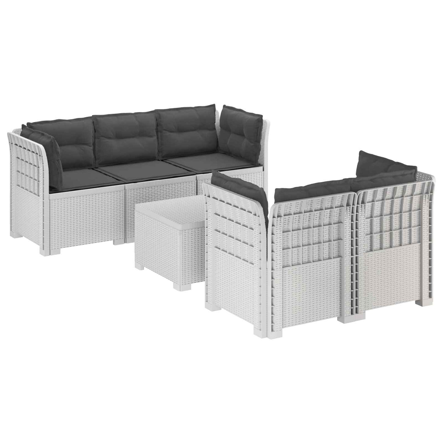 5-Zits Tuin Sofa met Kussens Rattan Look PP Wit is nu te koop bij PeponiXL, paradijselijk wonen!
