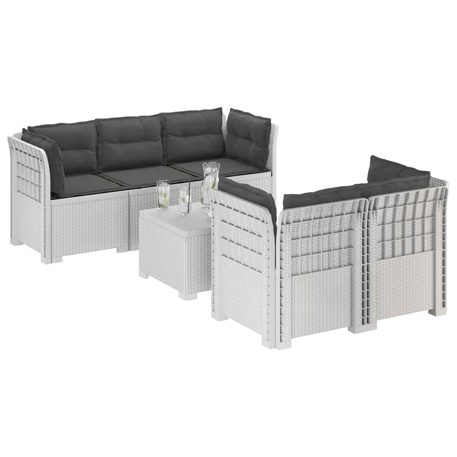 5-Zits Tuin Sofa met Kussens Rattan Look PP Wit is nu te koop bij PeponiXL, paradijselijk wonen!