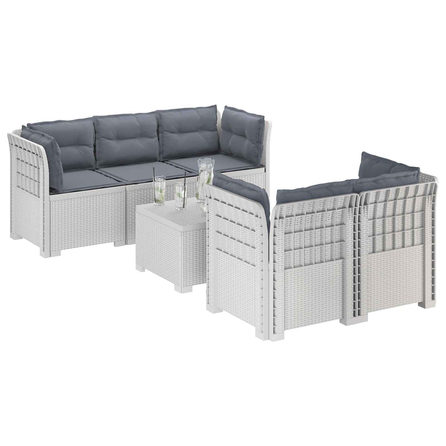 5-Zits Tuin Sofa met Kussens Rattan Look PP Wit is nu te koop bij PeponiXL, paradijselijk wonen!