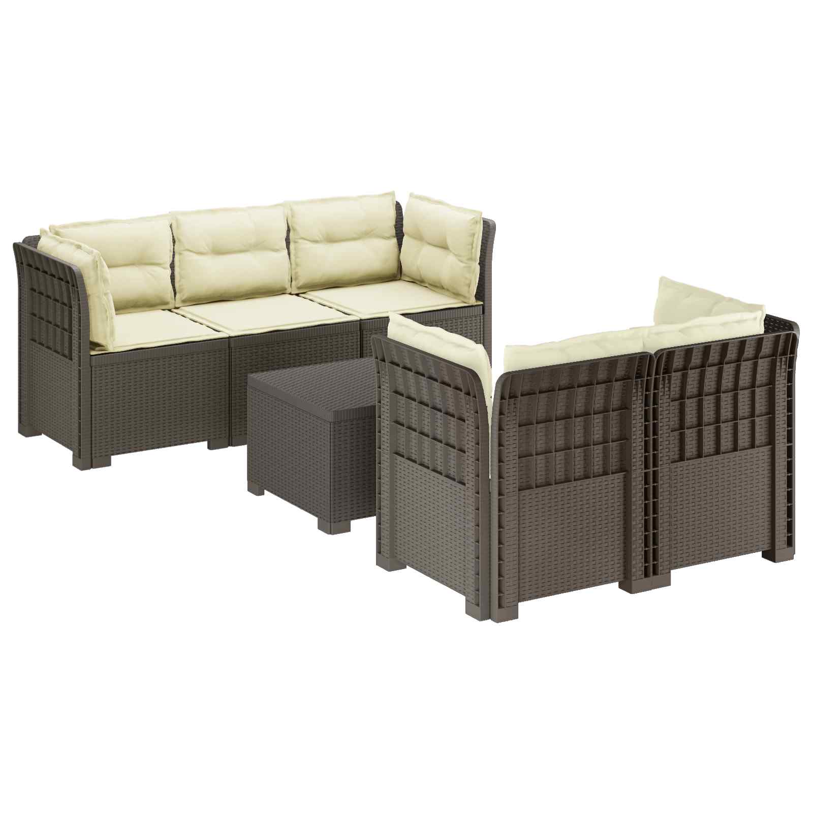 5-Zits Tuin Sofa met Kussens Rattan Look PP Lichtgrijs is nu te koop bij PeponiXL, paradijselijk wonen!