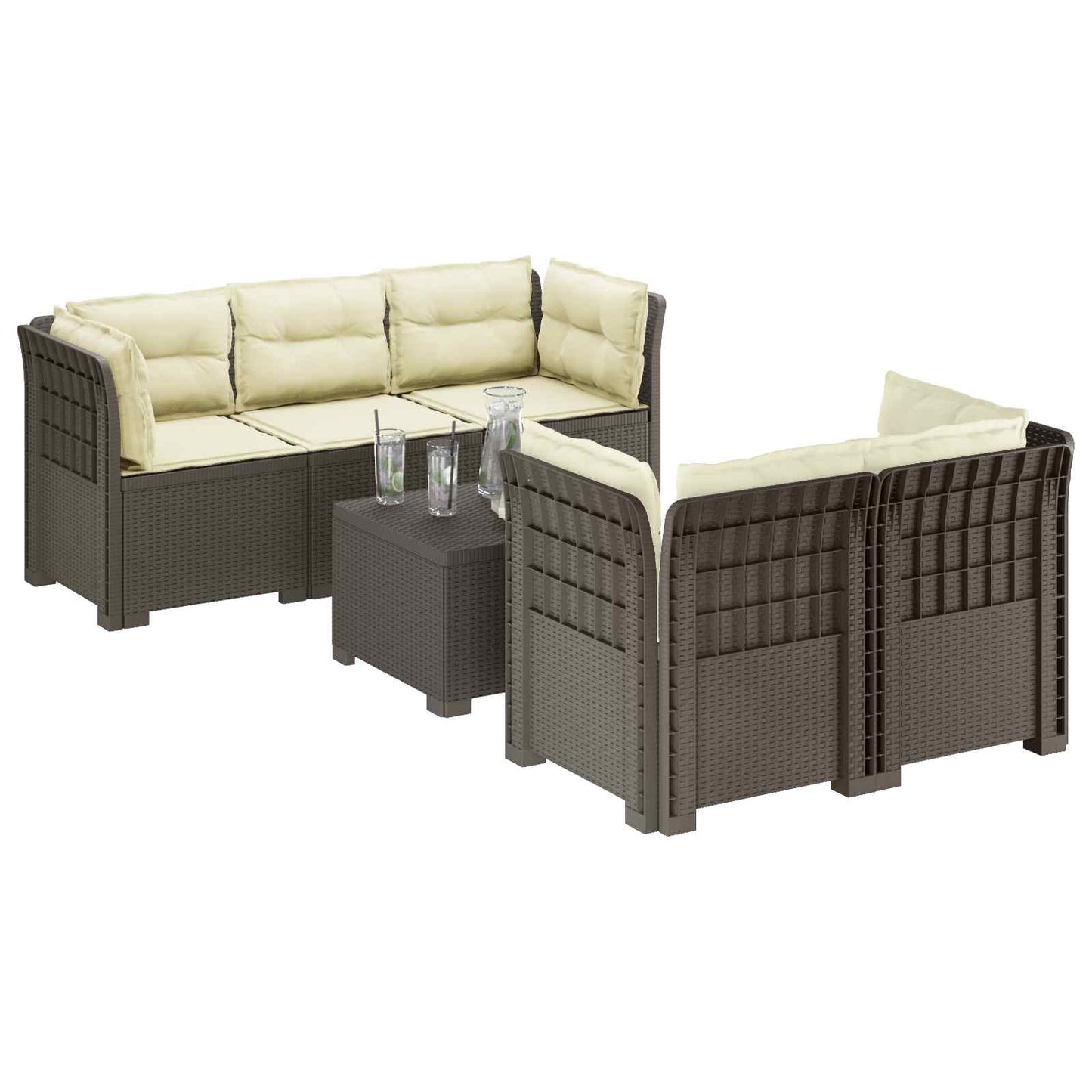 5-Zits Tuin Sofa met Kussens Rattan Look PP Lichtgrijs is nu te koop bij PeponiXL, paradijselijk wonen!