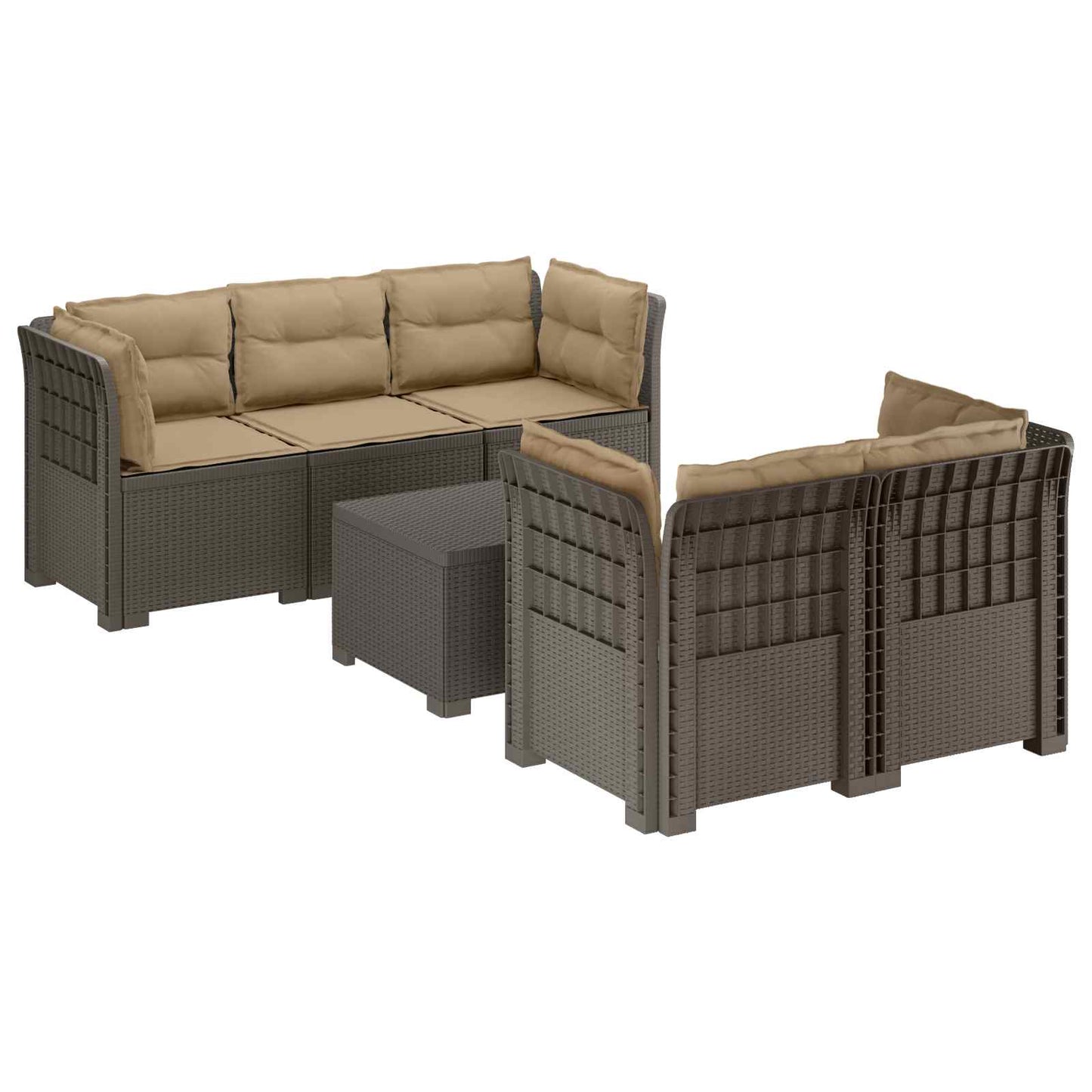 5-Zits Tuin Sofa met Kussens Rattan Look PP Lichtgrijs is nu te koop bij PeponiXL, paradijselijk wonen!