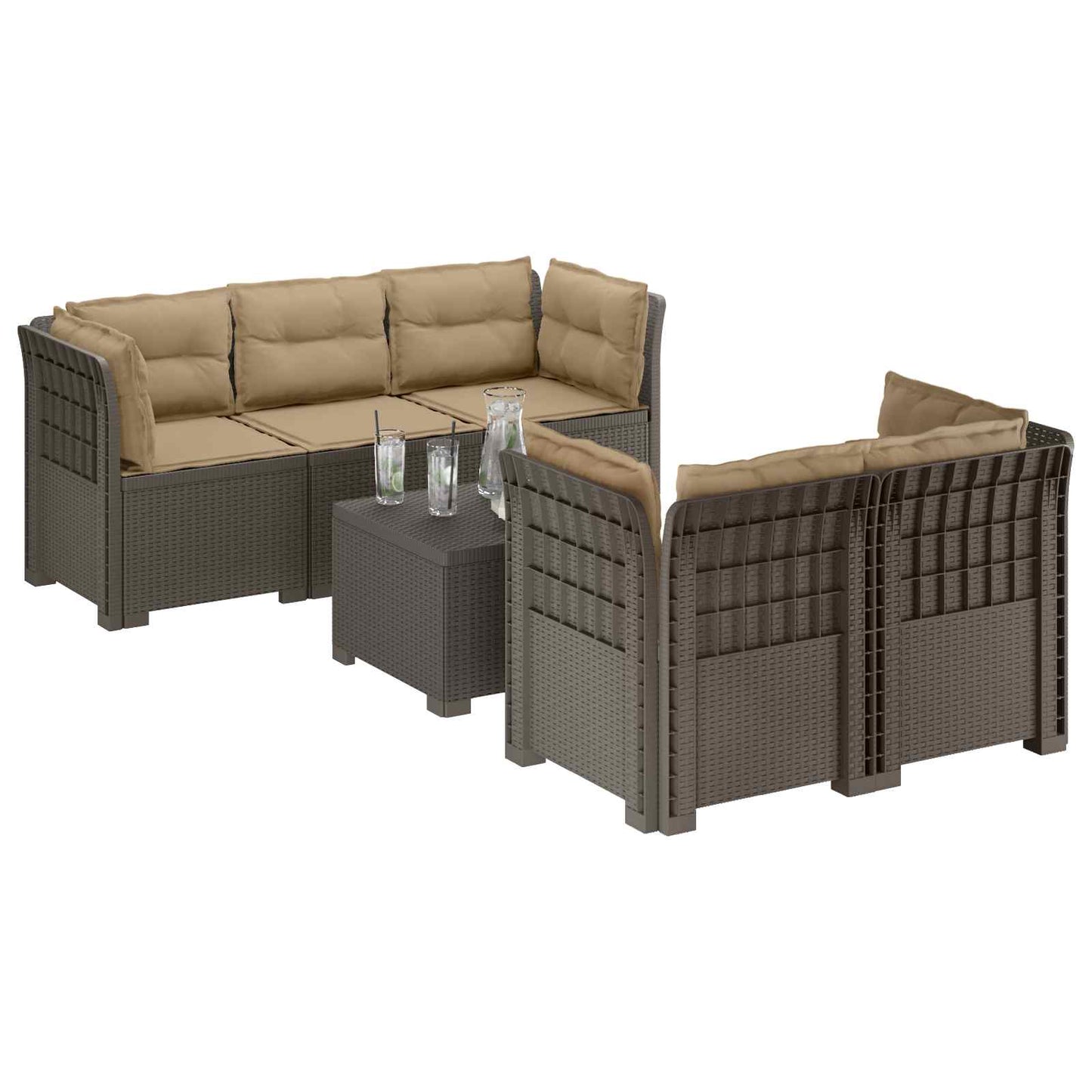 5-Zits Tuin Sofa met Kussens Rattan Look PP Lichtgrijs is nu te koop bij PeponiXL, paradijselijk wonen!