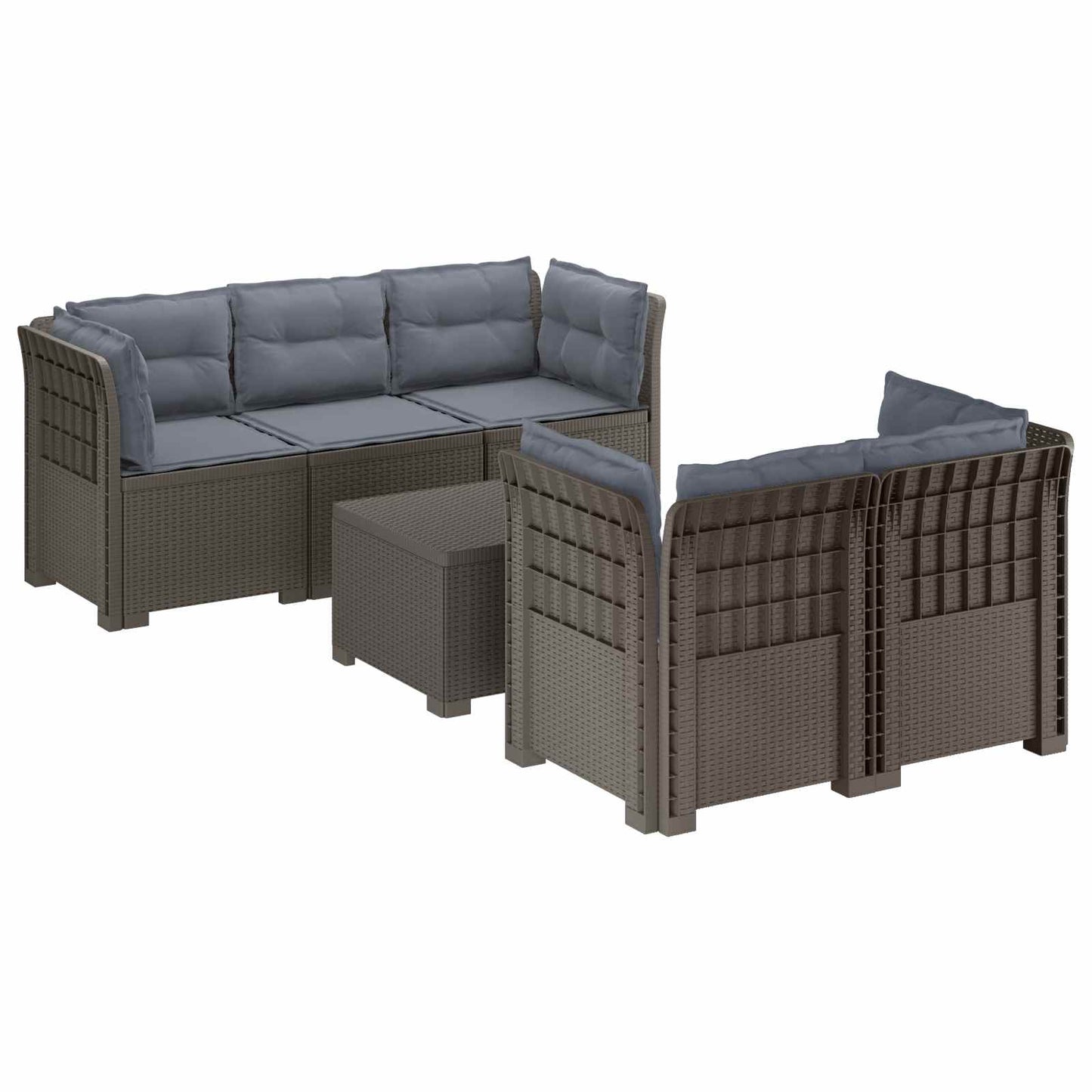 5-Zits Tuin Sofa met Kussens Rattan Look PP Lichtgrijs is nu te koop bij PeponiXL, paradijselijk wonen!