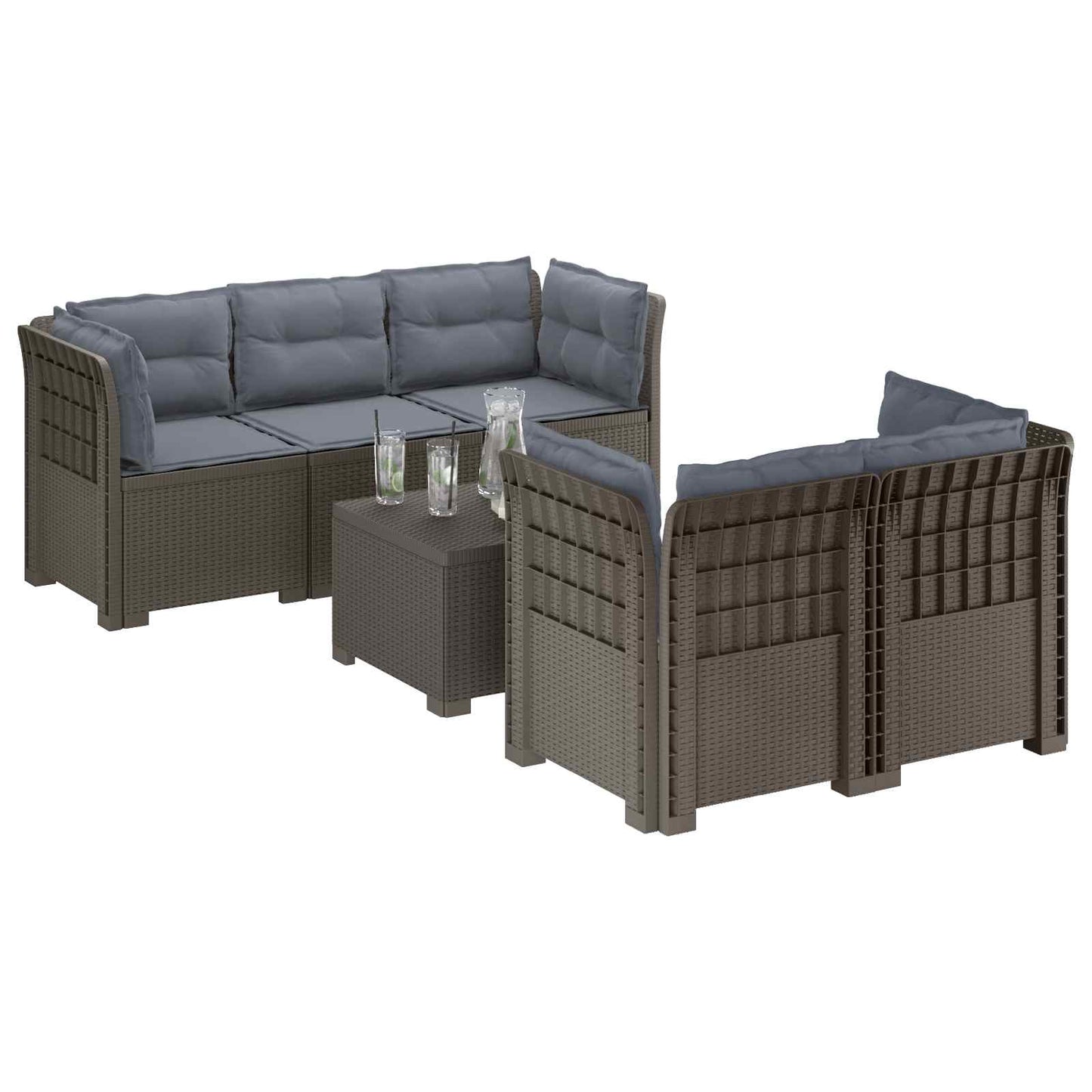 5-Zits Tuin Sofa met Kussens Rattan Look PP Lichtgrijs is nu te koop bij PeponiXL, paradijselijk wonen!