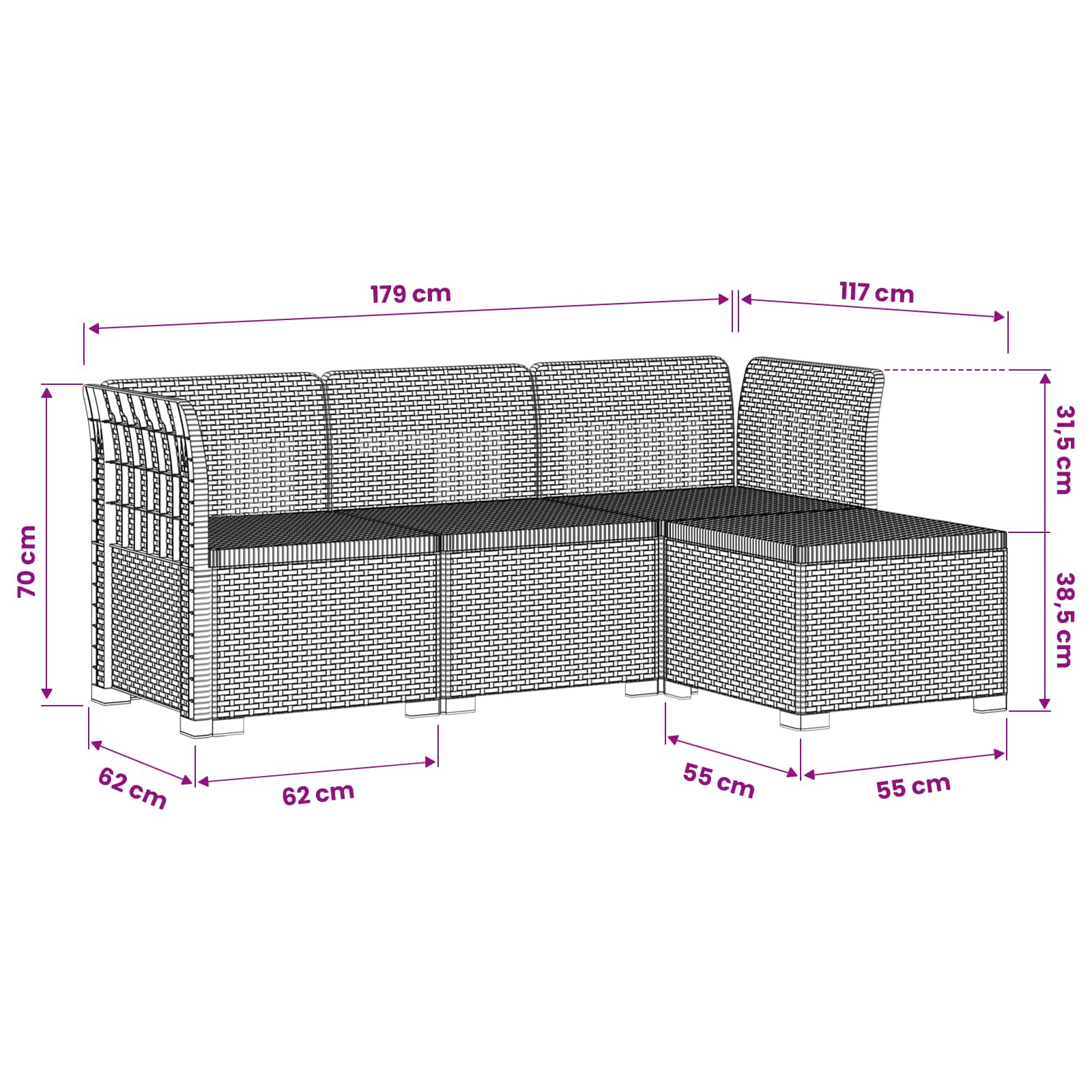 4-Persoons Tuinbank Rieten Look PP Antraciet is nu te koop bij PeponiXL, paradijselijk wonen!
