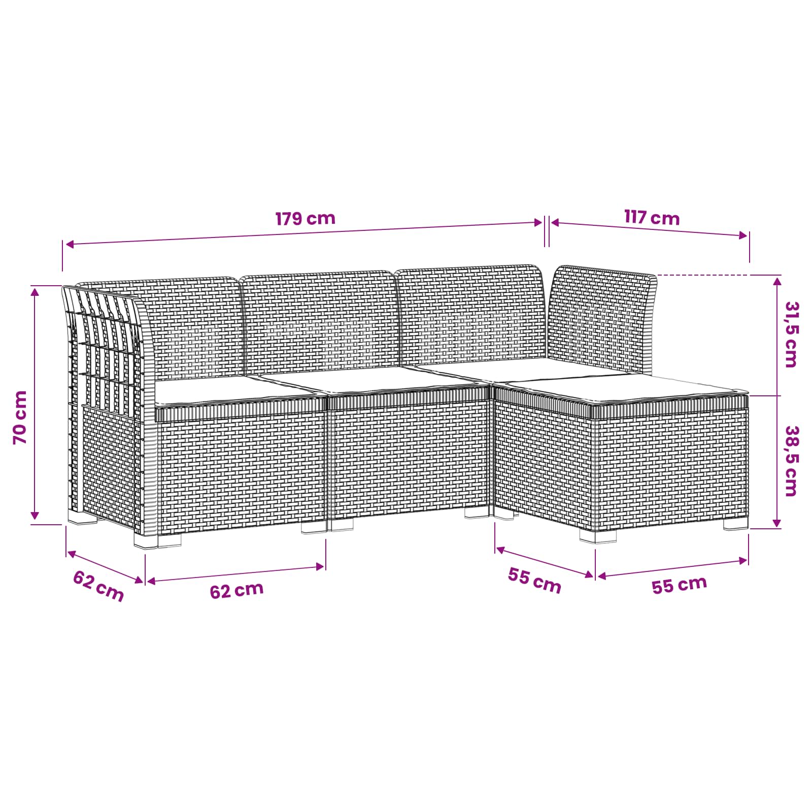 4-Persoons Tuinbank met Kussens Rieten Look PP Wit is nu te koop bij PeponiXL, paradijselijk wonen!