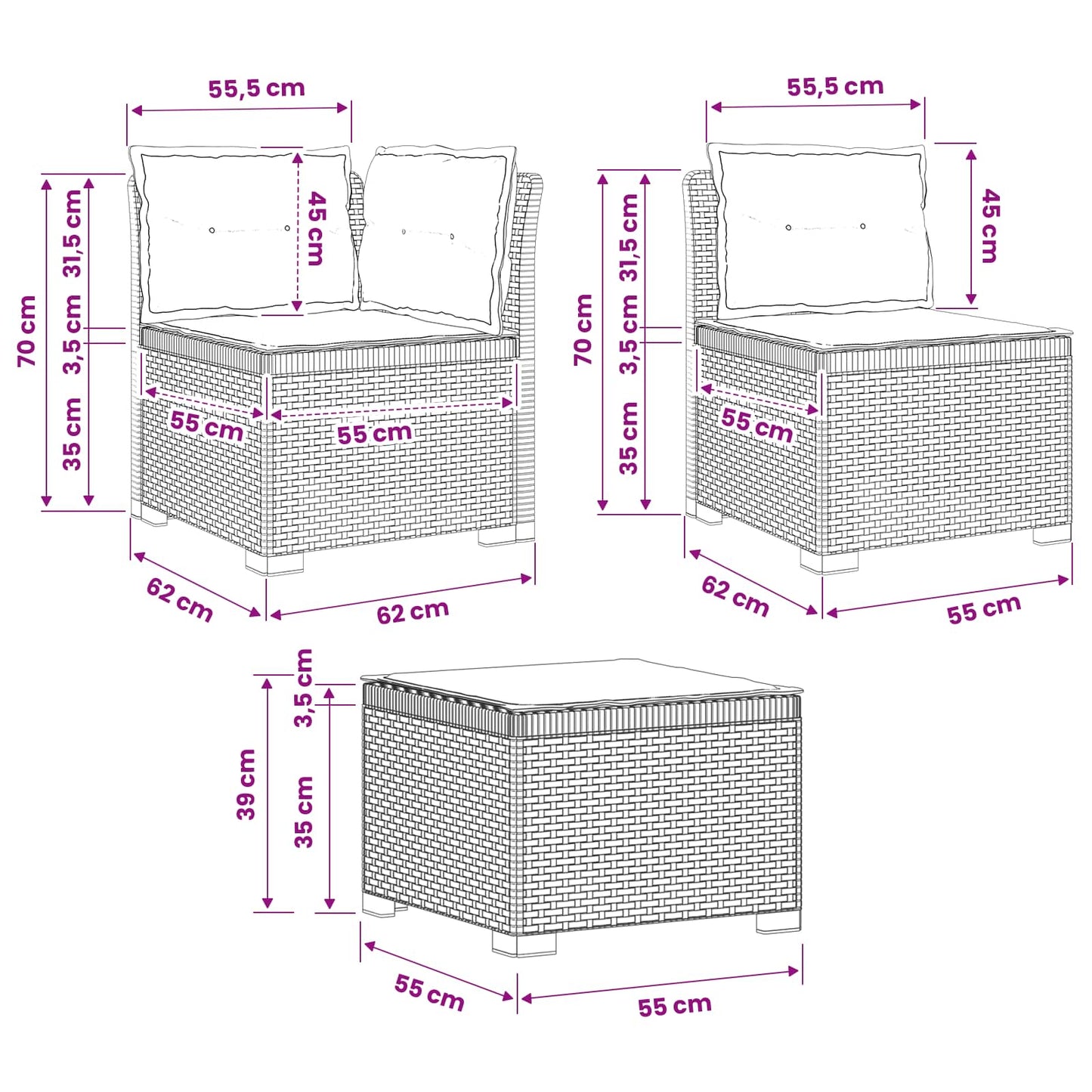 4-Persoons Tuinbank met Kussens Rieten Look PP Antraciet is nu te koop bij PeponiXL, paradijselijk wonen!
