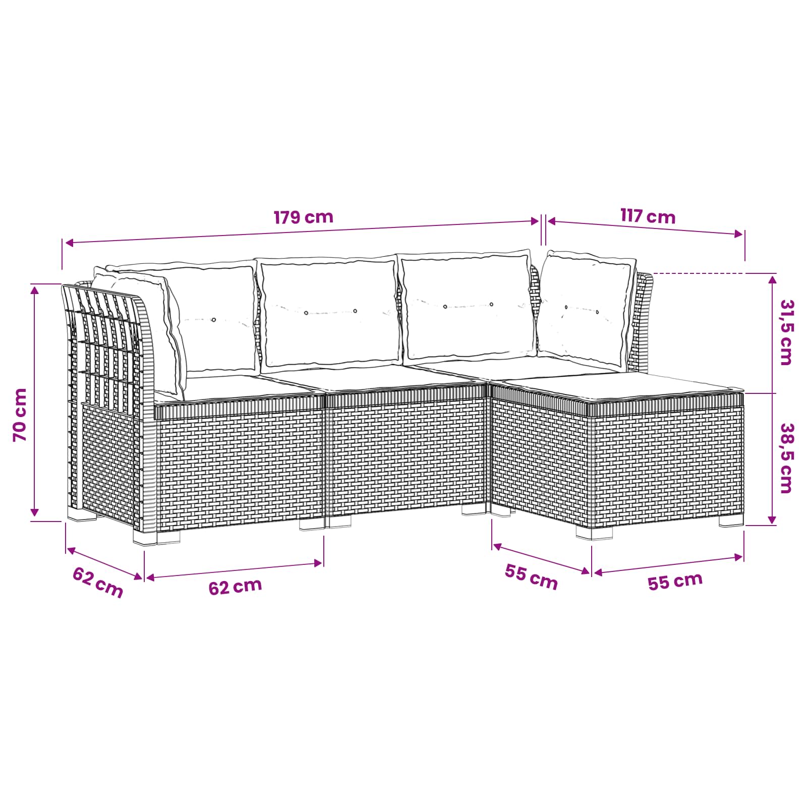 4-Persoons Tuinbank met Kussens Rieten Look PP Wit is nu te koop bij PeponiXL, paradijselijk wonen!