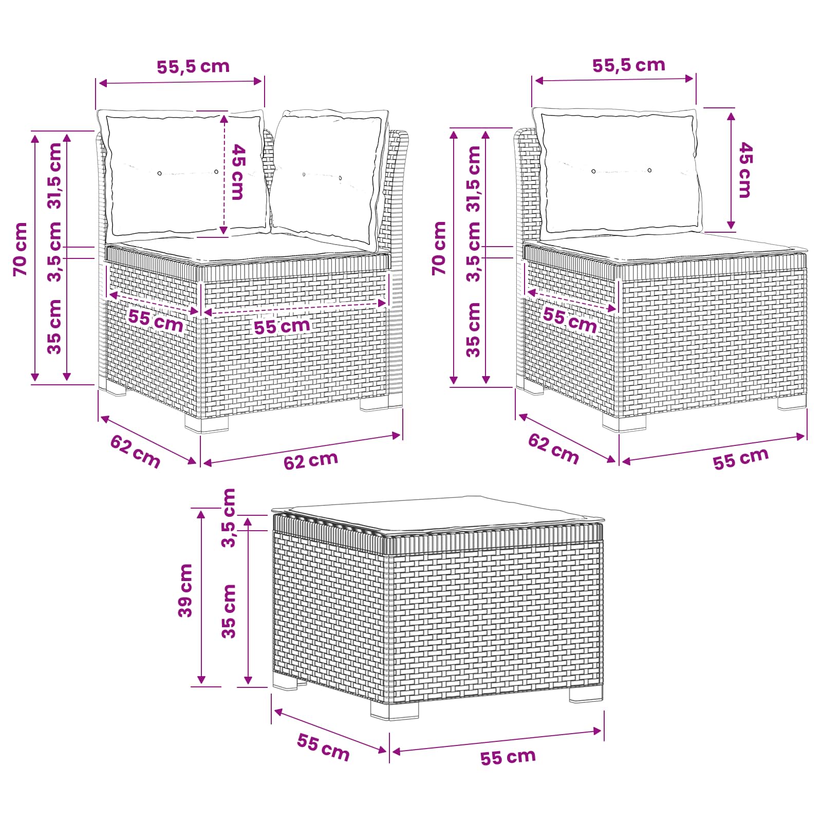 4-Persoons Tuinbank met Kussens Rieten Look PP Wit is nu te koop bij PeponiXL, paradijselijk wonen!