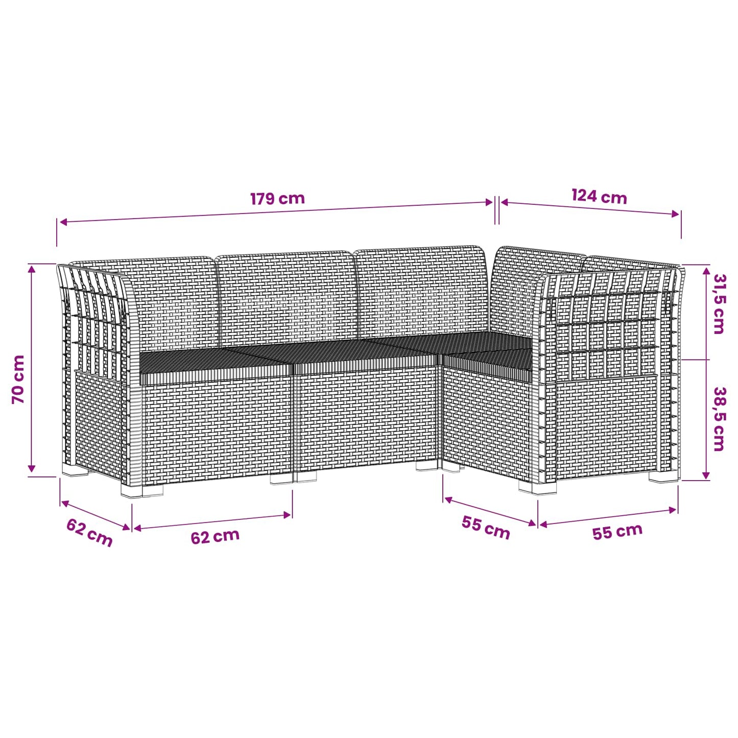 4-Zits Tuin Sofa Rattan Look PP Wit is nu te koop bij PeponiXL, paradijselijk wonen!
