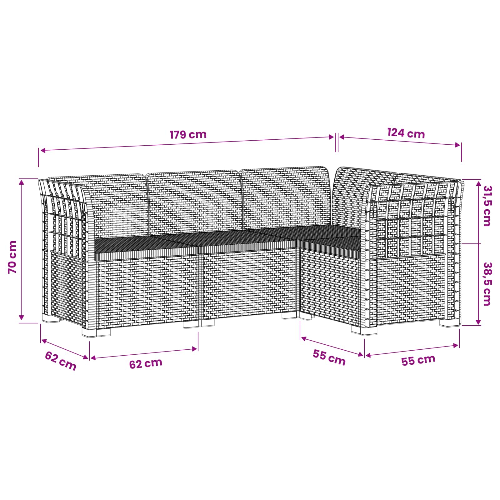 4-Zits Tuin Sofa Rattan Look PP Wit is nu te koop bij PeponiXL, paradijselijk wonen!