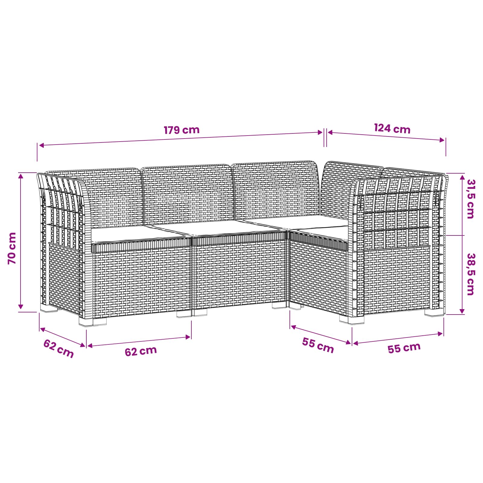 4-Zits Tuin Sofa met Kussens Rattan Look PP Bruin is nu te koop bij PeponiXL, paradijselijk wonen!
