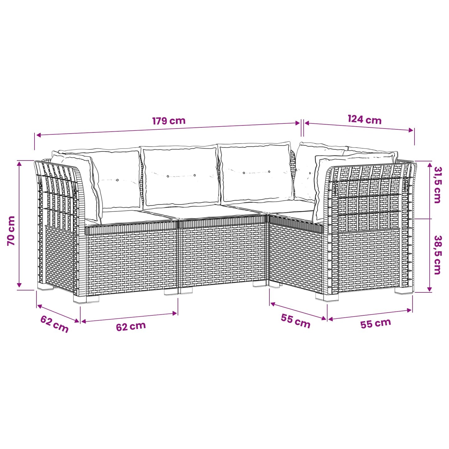 4-Zits Tuin Sofa met Kussens Rattan Look PP Lichtgrijs is nu te koop bij PeponiXL, paradijselijk wonen!