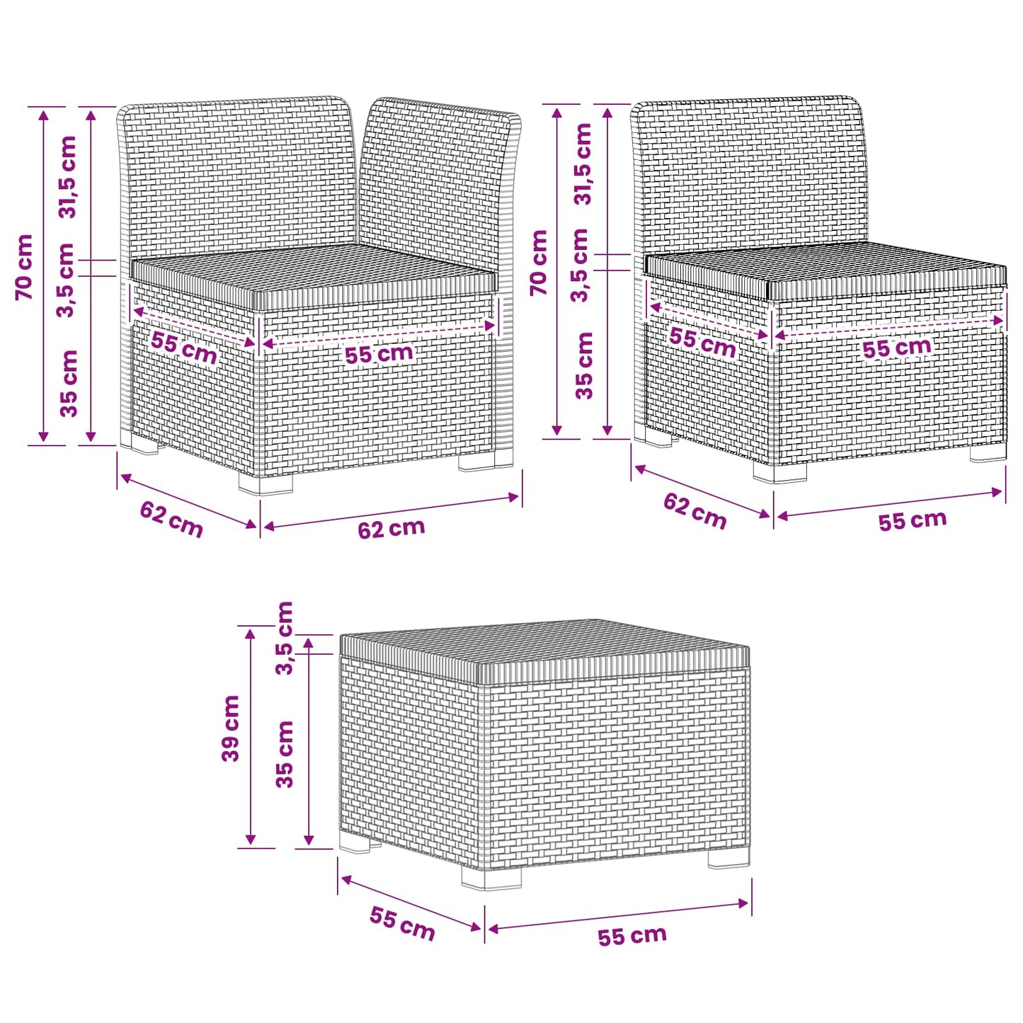 4-Persoons Tuinbank Rieten Look PP Wit is nu te koop bij PeponiXL, paradijselijk wonen!