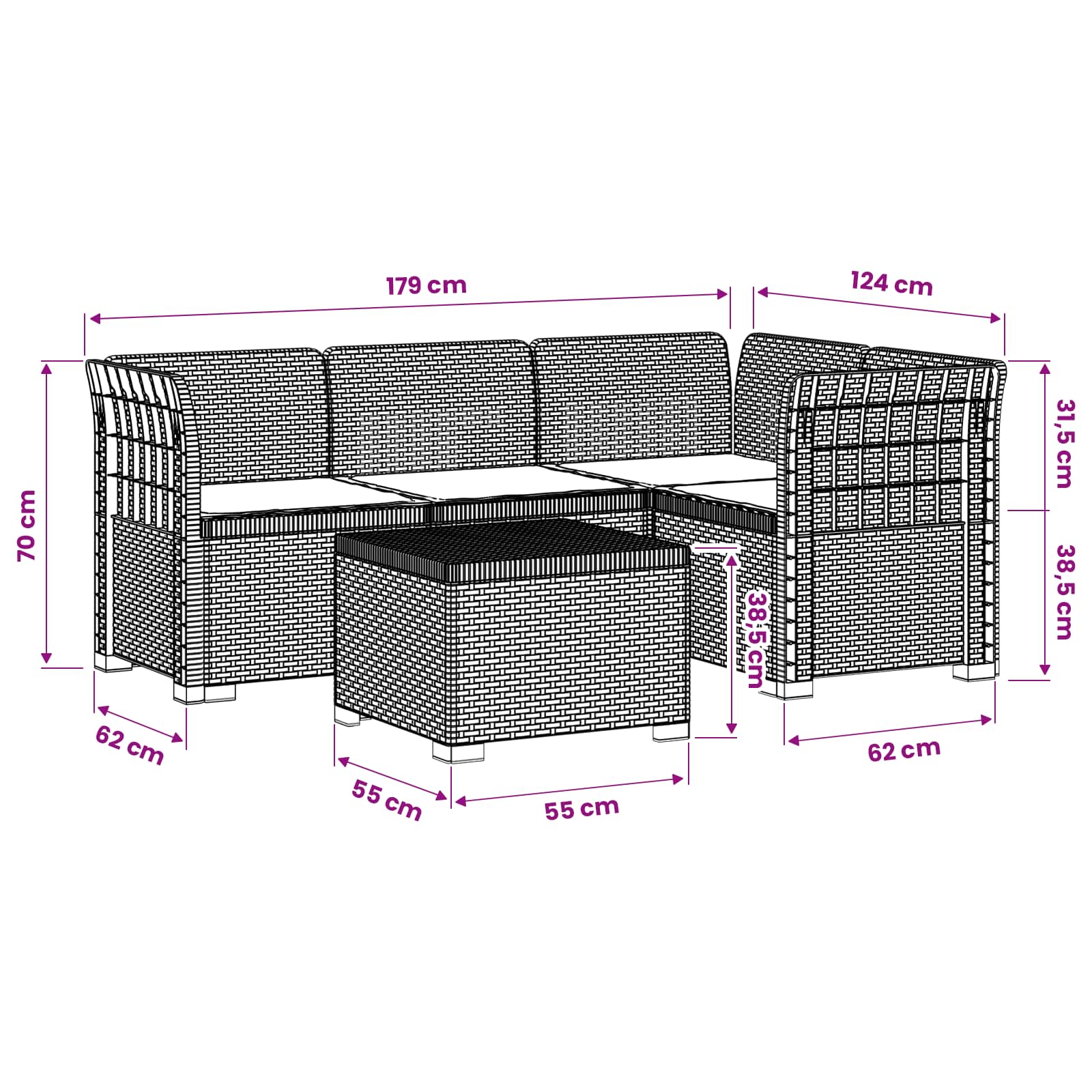 4-Persoons Tuinbank met Kussens Rieten Look PP Antraciet is nu te koop bij PeponiXL, paradijselijk wonen!