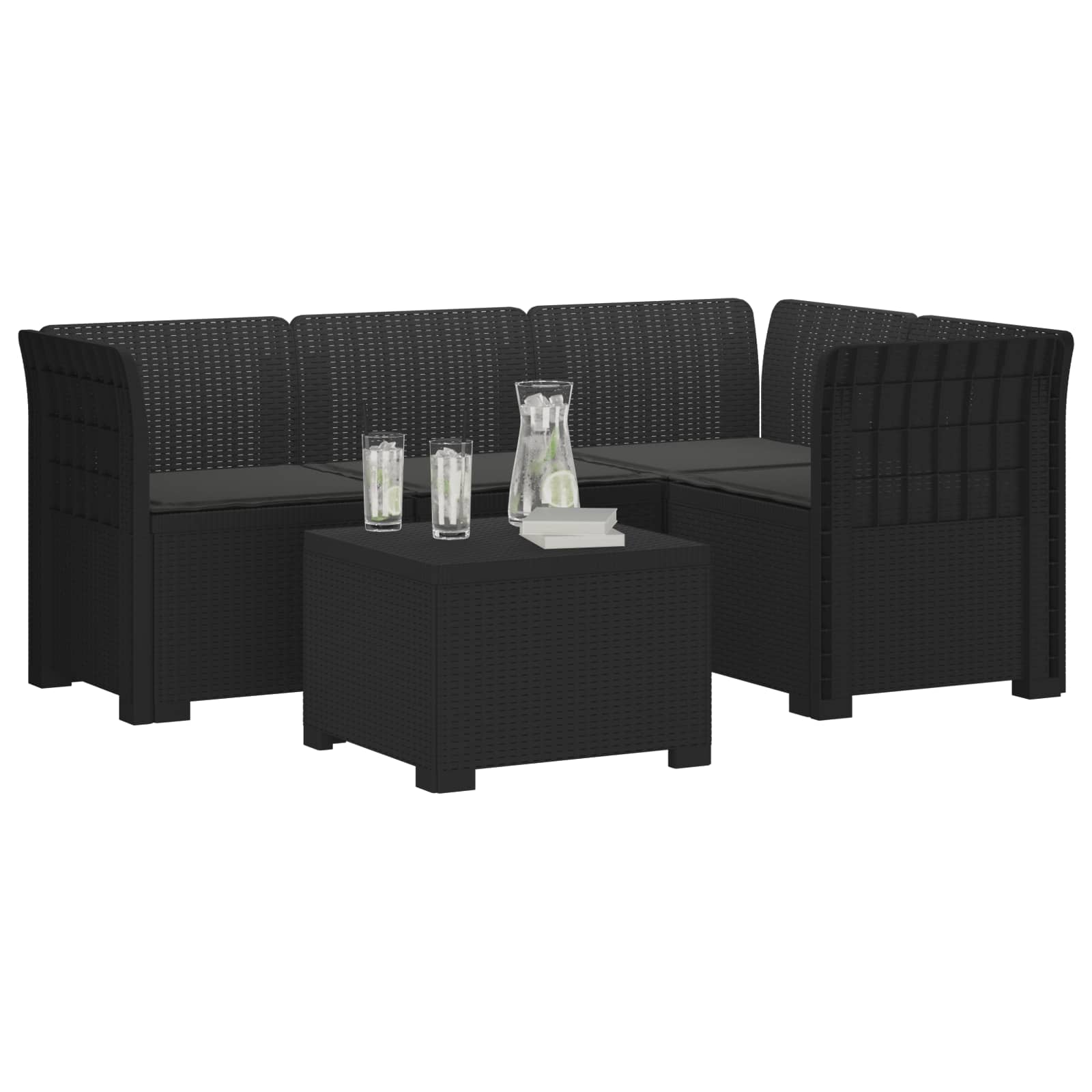 4-Persoons Tuinbank met Kussens Rieten Look PP Antraciet is nu te koop bij PeponiXL, paradijselijk wonen!