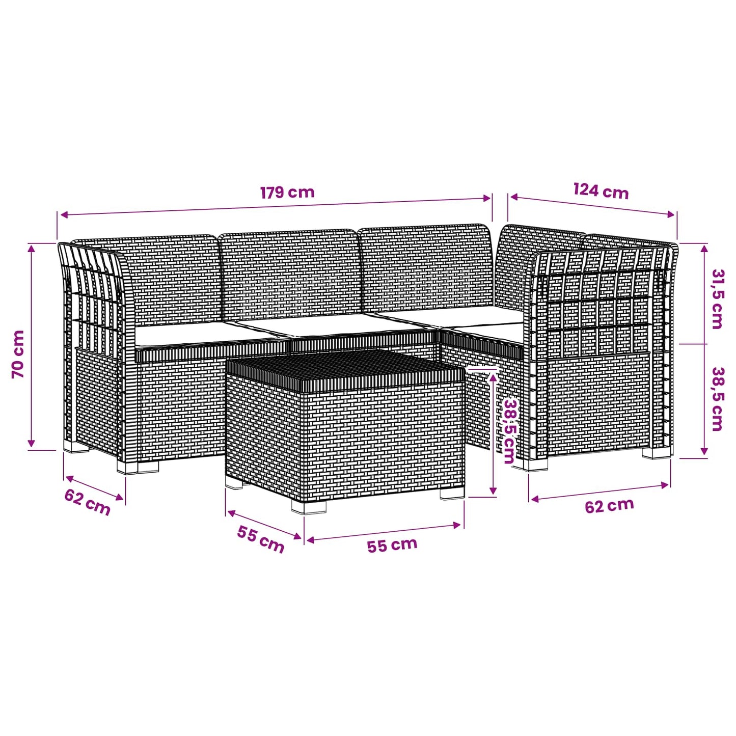4-Persoons Tuinbank met Kussens Rieten Look PP Wit is nu te koop bij PeponiXL, paradijselijk wonen!