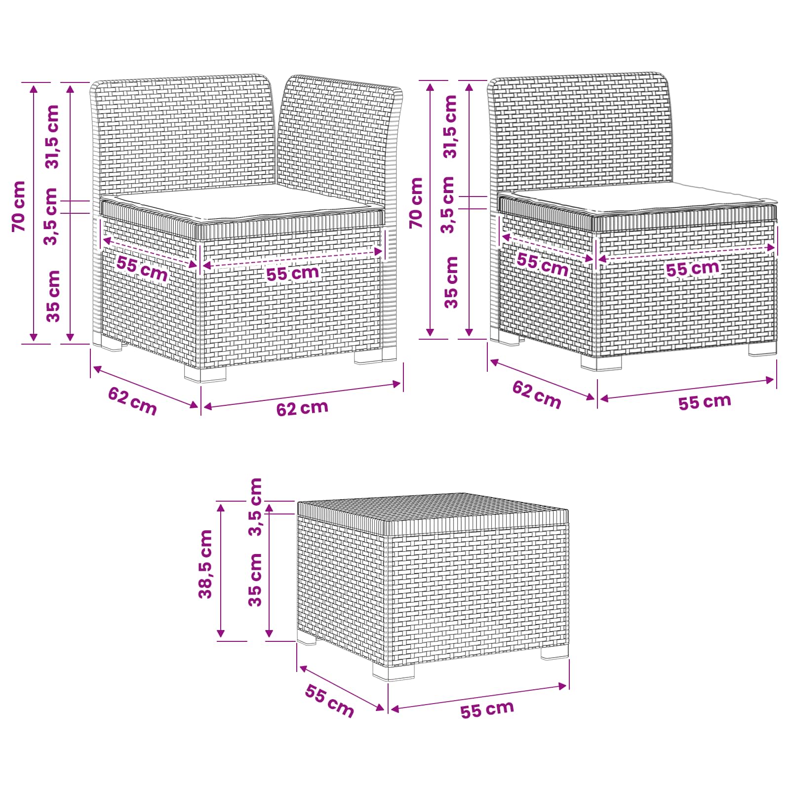 4-Persoons Tuinbank met Kussens Rieten Look PP Wit is nu te koop bij PeponiXL, paradijselijk wonen!