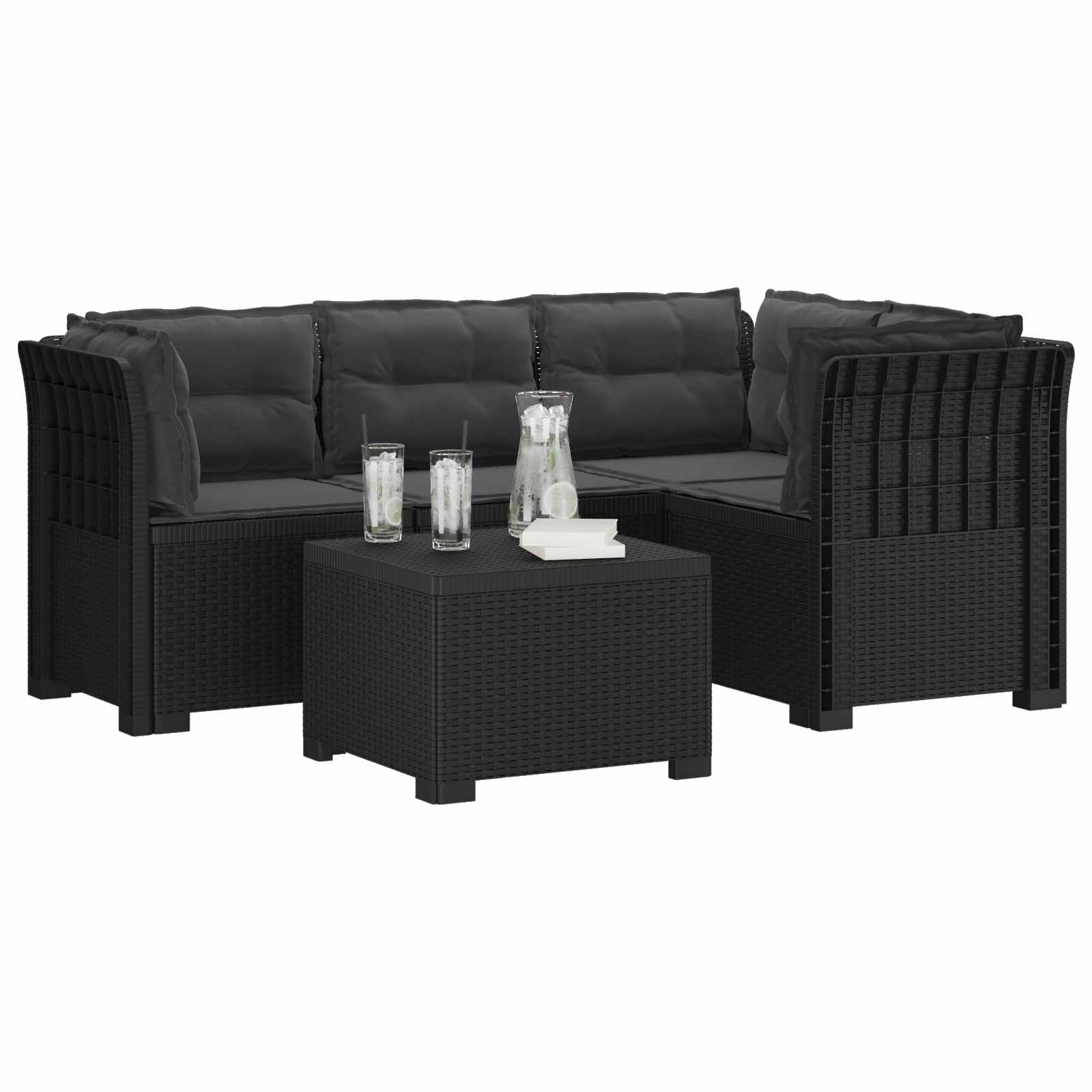4-Persoons Tuinbank met Kussens Rieten Look PP Antraciet is nu te koop bij PeponiXL, paradijselijk wonen!
