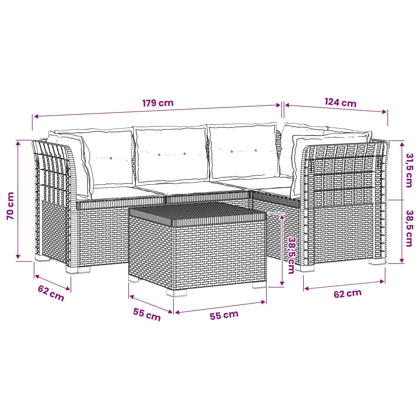 4-Persoons Tuinbank met Kussens Rieten Look PP Antraciet is nu te koop bij PeponiXL, paradijselijk wonen!