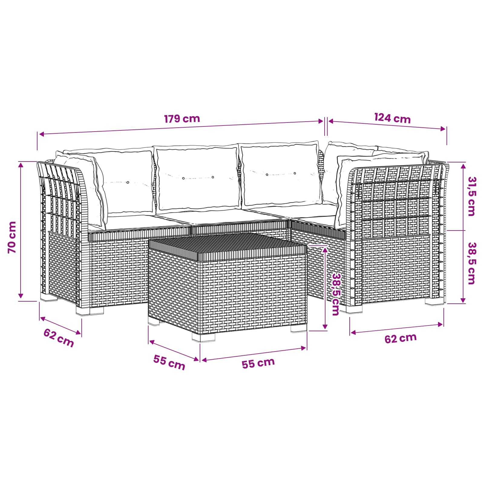 4-Persoons Tuinbank met Kussens Rieten Look PP Bruin is nu te koop bij PeponiXL, paradijselijk wonen!
