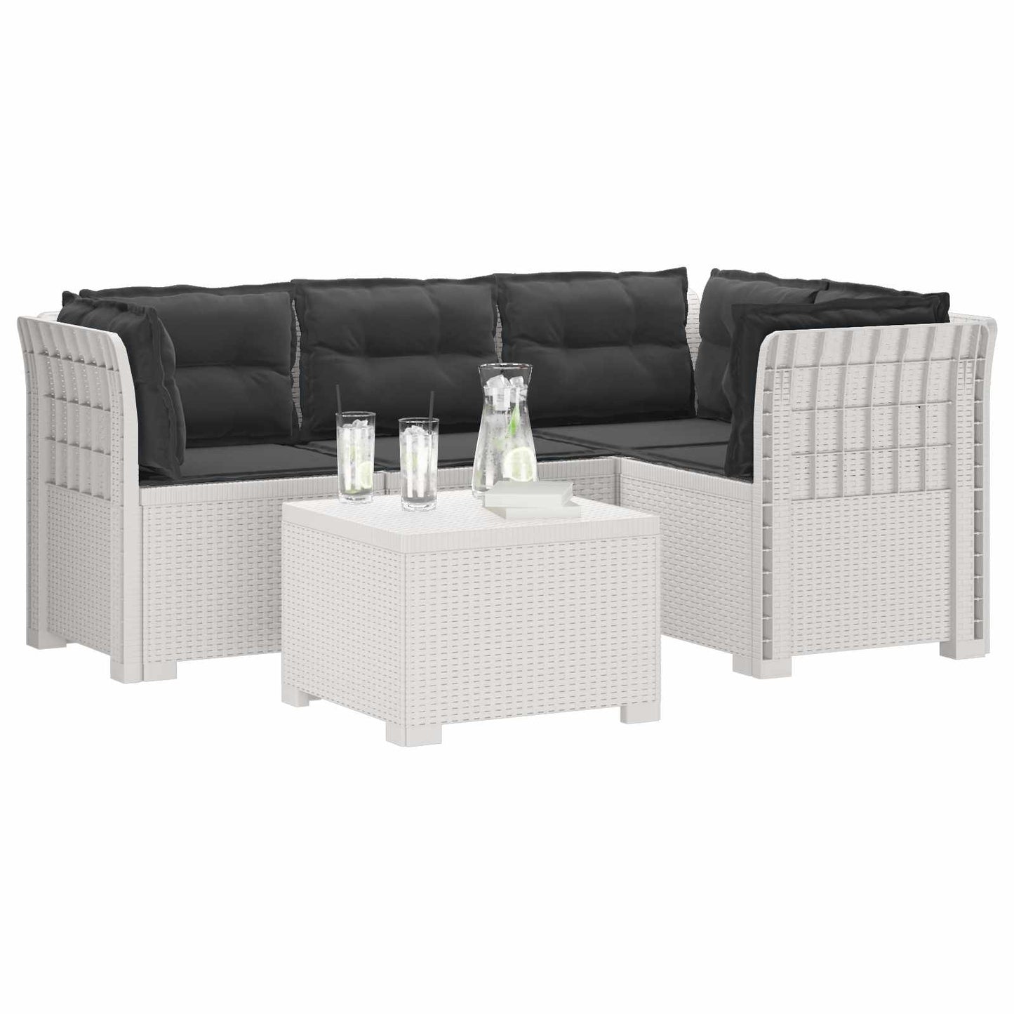 4-Persoons Tuinbank met Kussens Rieten Look PP Wit is nu te koop bij PeponiXL, paradijselijk wonen!