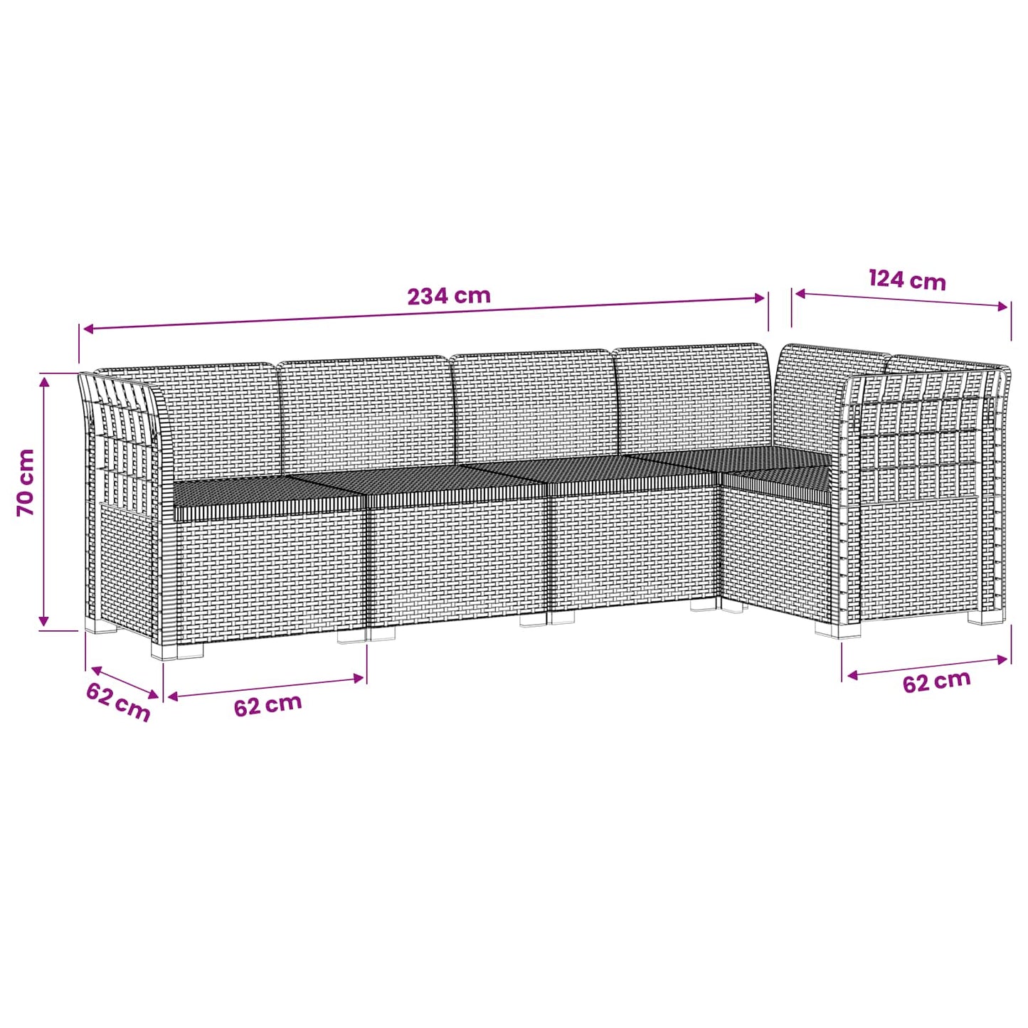 5-Zits Tuin Sofa Rattan Look PP Wit is nu te koop bij PeponiXL, paradijselijk wonen!