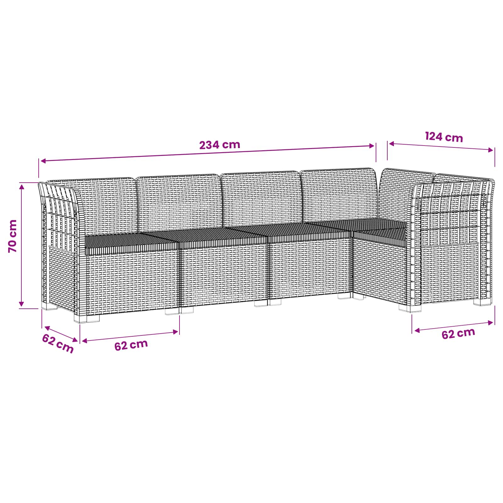 5-Zits Tuin Sofa Rattan Look PP Lichtgrijs is nu te koop bij PeponiXL, paradijselijk wonen!