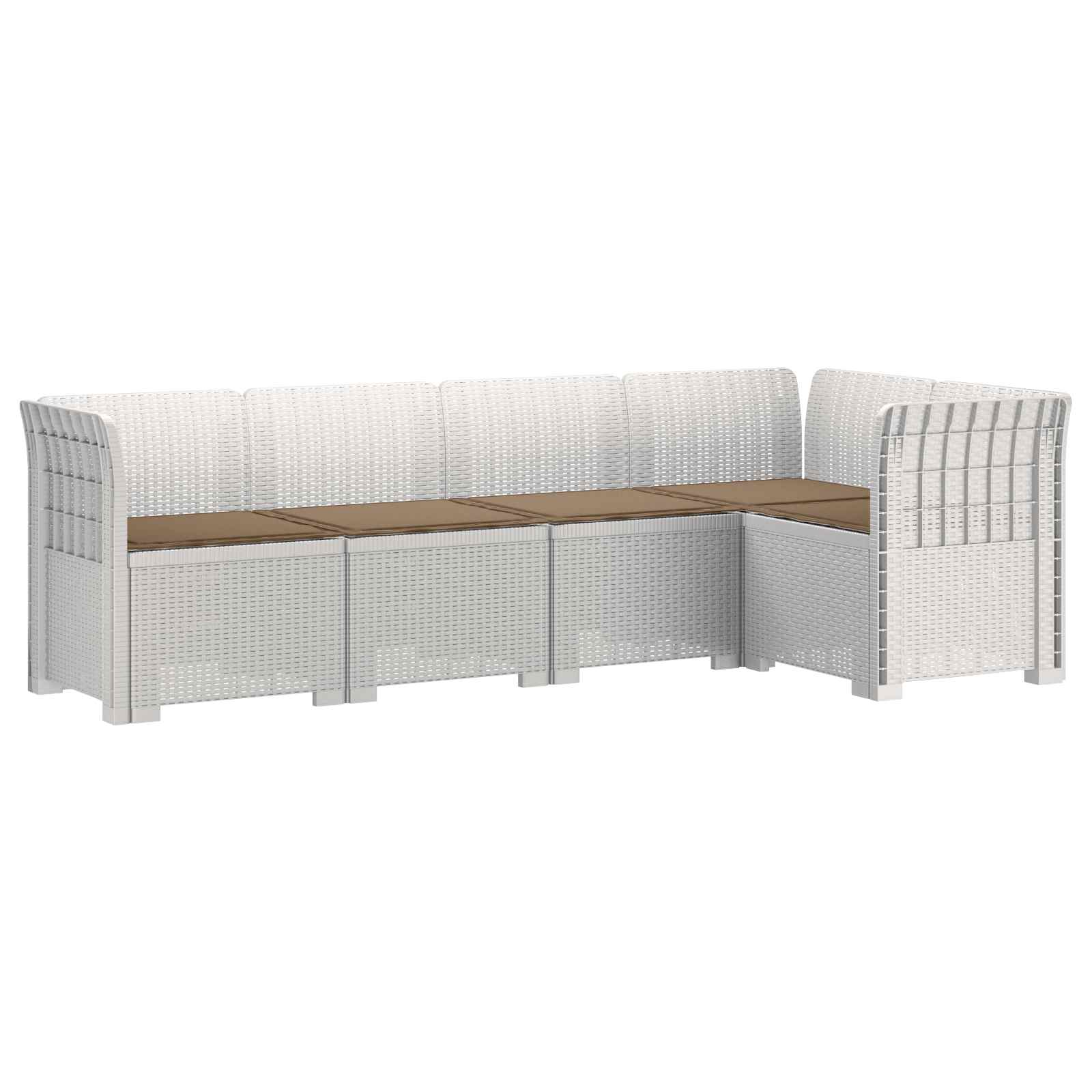 5-Zits Tuin Sofa met Kussens Rattan Look PP Wit is nu te koop bij PeponiXL, paradijselijk wonen!