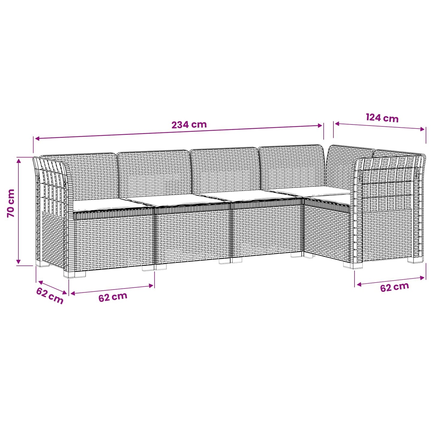 5-Zits Tuin Sofa met Kussens Rattan Look PP Wit is nu te koop bij PeponiXL, paradijselijk wonen!