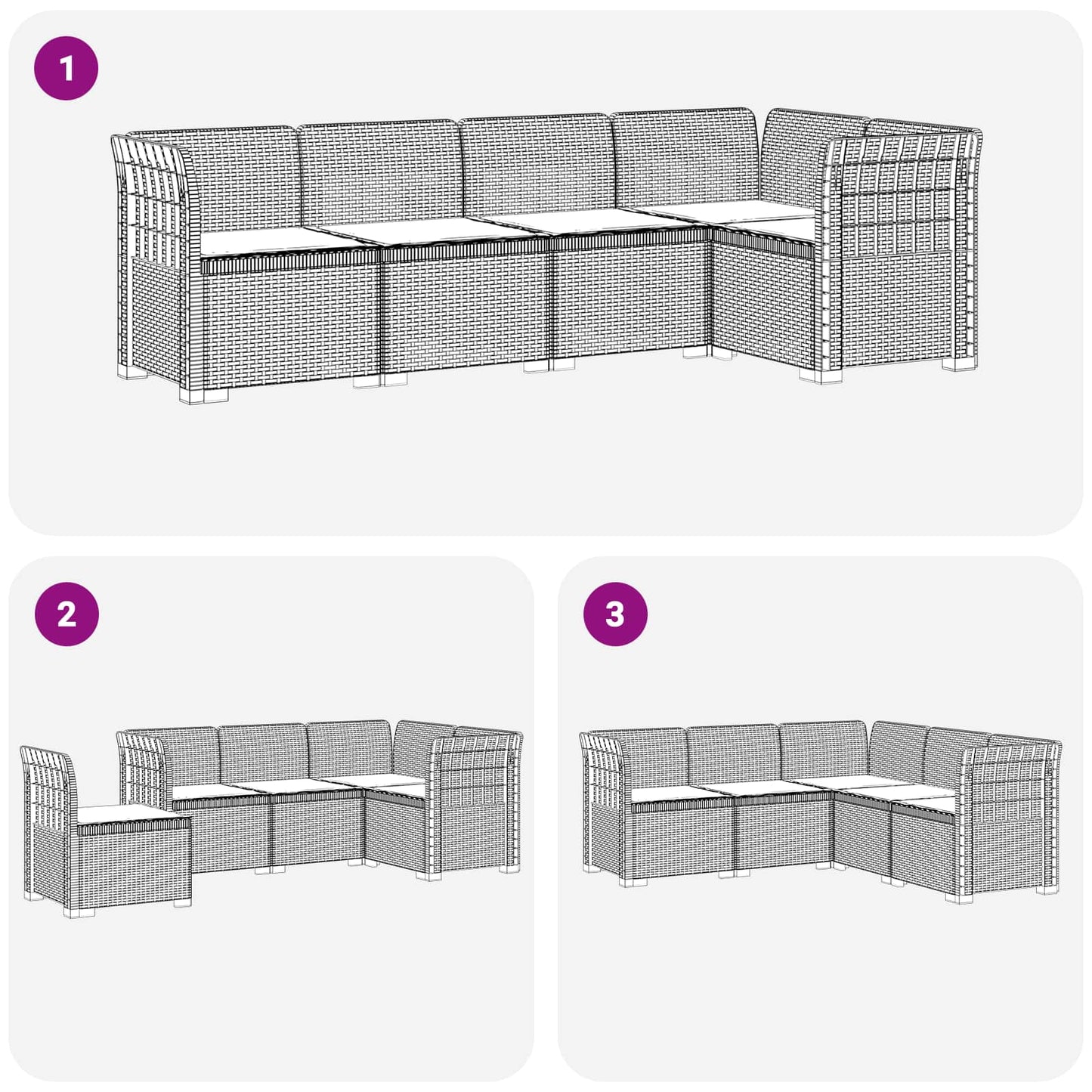 5-Zits Tuin Sofa met Kussens Rattan Look PP Lichtgrijs is nu te koop bij PeponiXL, paradijselijk wonen!