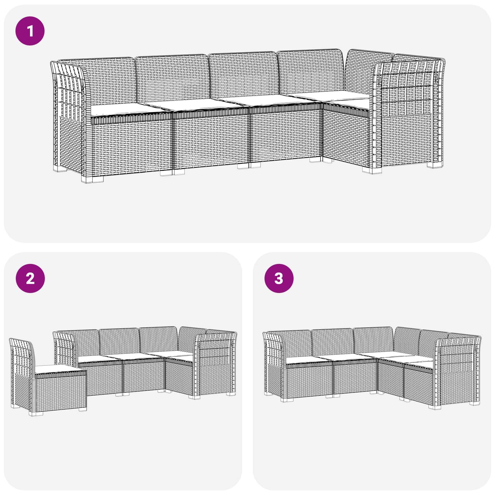 5-Zits Tuin Sofa met Kussens Rattan Look PP Lichtgrijs is nu te koop bij PeponiXL, paradijselijk wonen!
