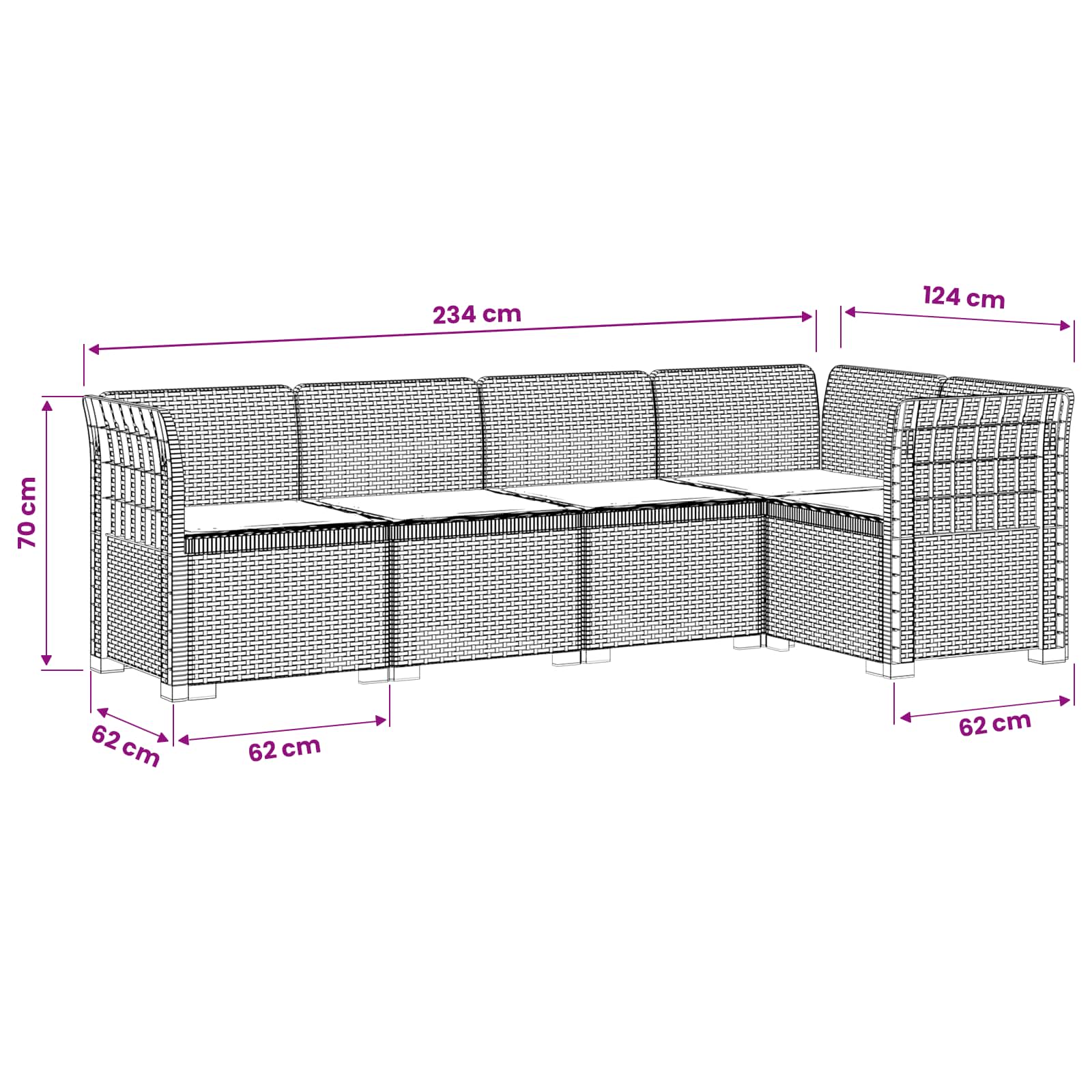 5-Zits Tuin Sofa met Kussens Rattan Look PP Lichtgrijs is nu te koop bij PeponiXL, paradijselijk wonen!