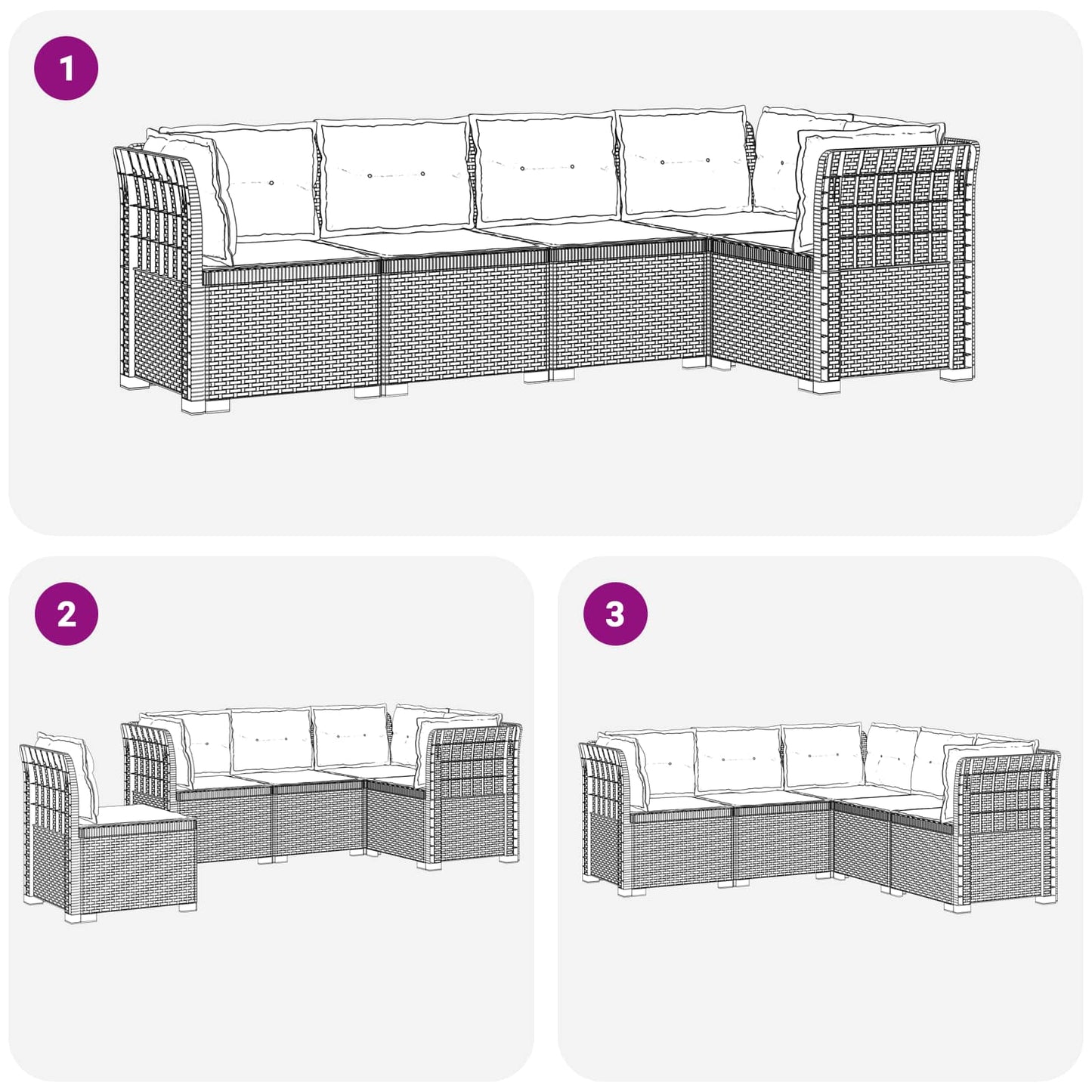 5-Zits Tuin Sofa met Kussens Rattan Look PP Antraciet is nu te koop bij PeponiXL, paradijselijk wonen!