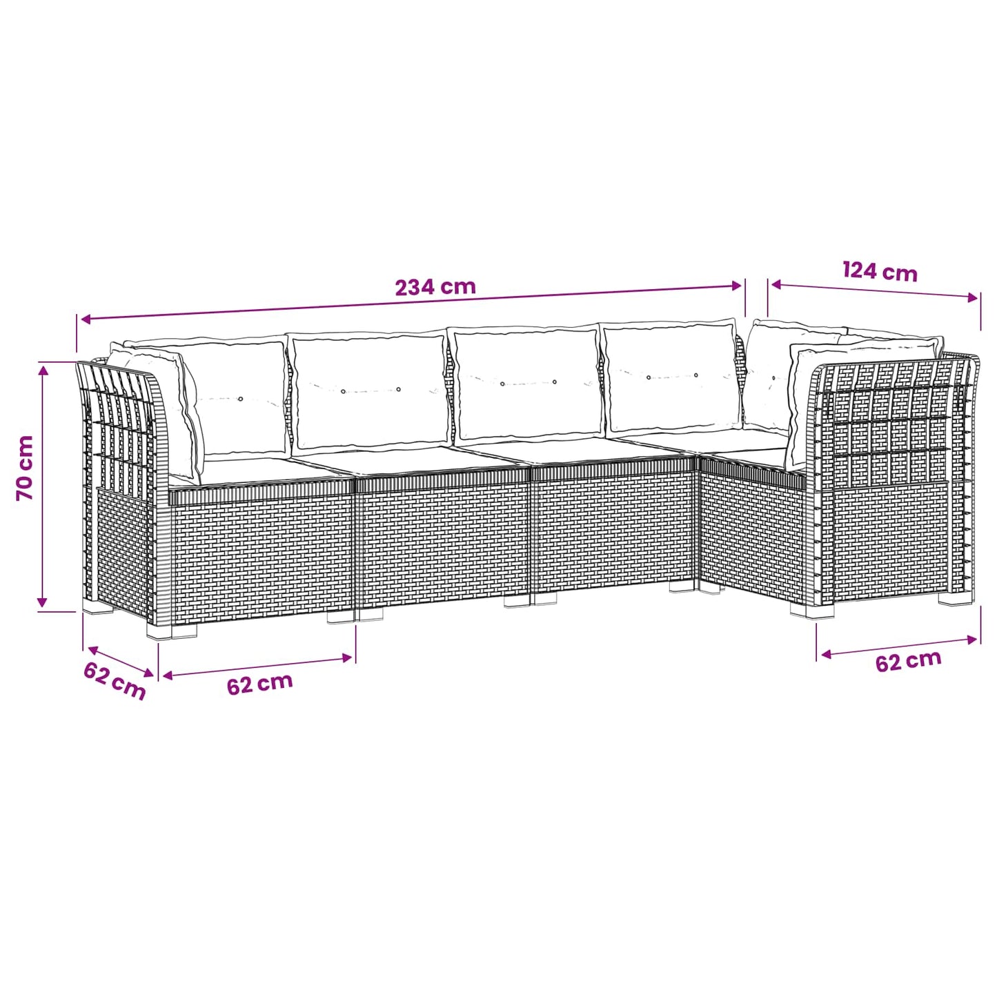 5-Zits Tuin Sofa met Kussens Rattan Look PP Bruin is nu te koop bij PeponiXL, paradijselijk wonen!