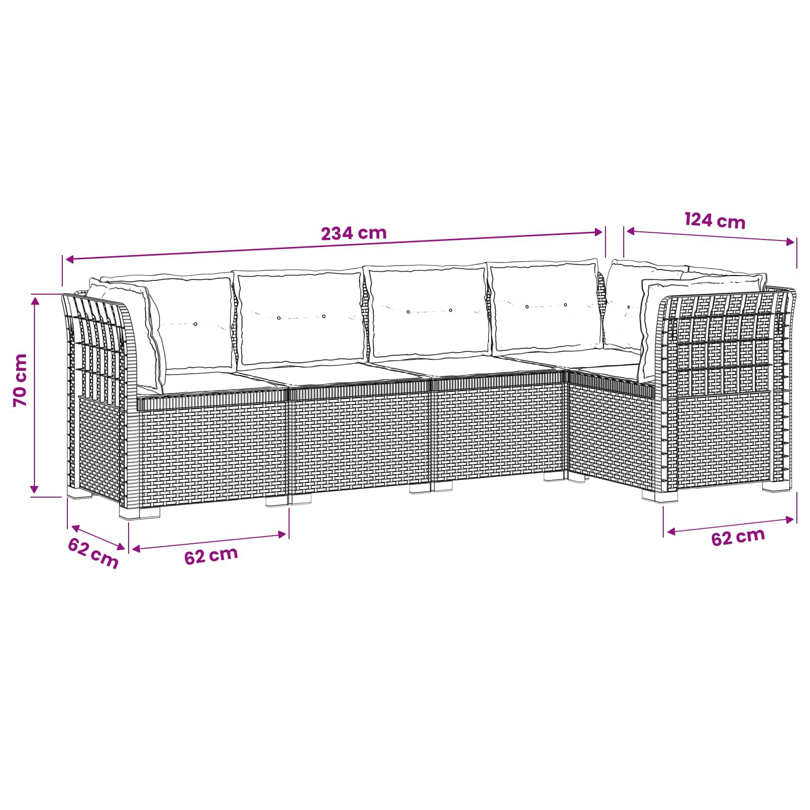 5-Zits Tuin Sofa met Kussens Rattan Look PP Wit is nu te koop bij PeponiXL, paradijselijk wonen!