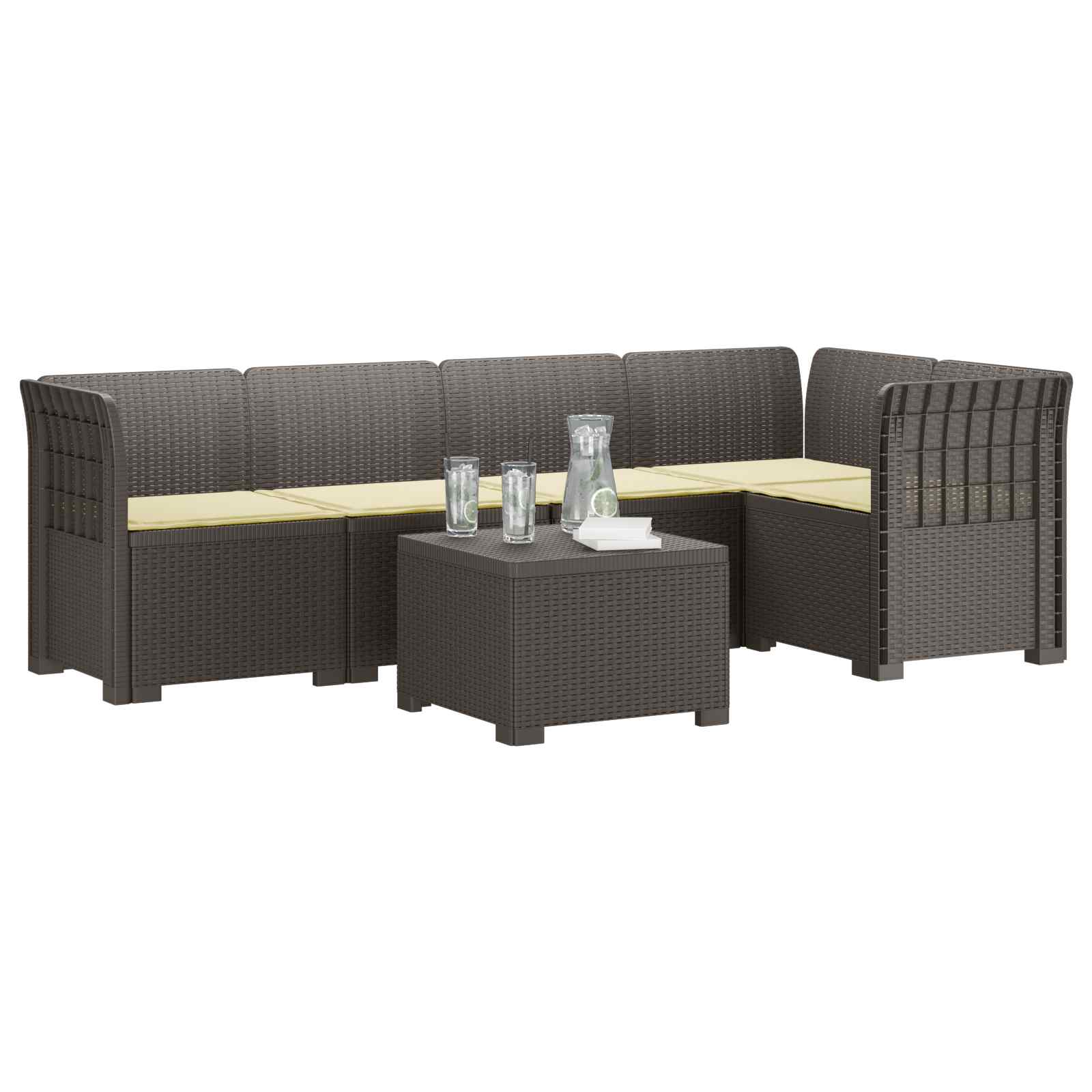 5-Zits Tuin Sofa met Kussens Rattan Look PP Lichtgrijs is nu te koop bij PeponiXL, paradijselijk wonen!