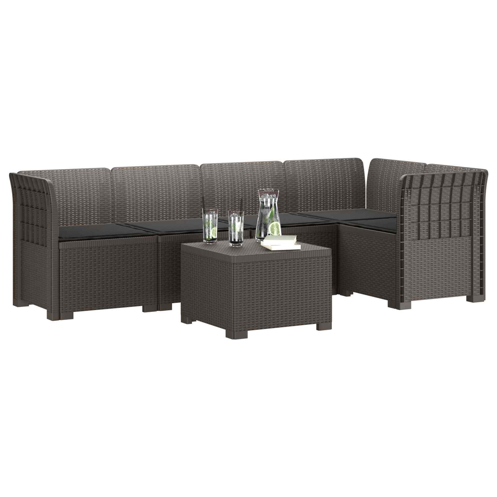 5-Zits Tuin Sofa met Kussens Rattan Look PP Lichtgrijs is nu te koop bij PeponiXL, paradijselijk wonen!