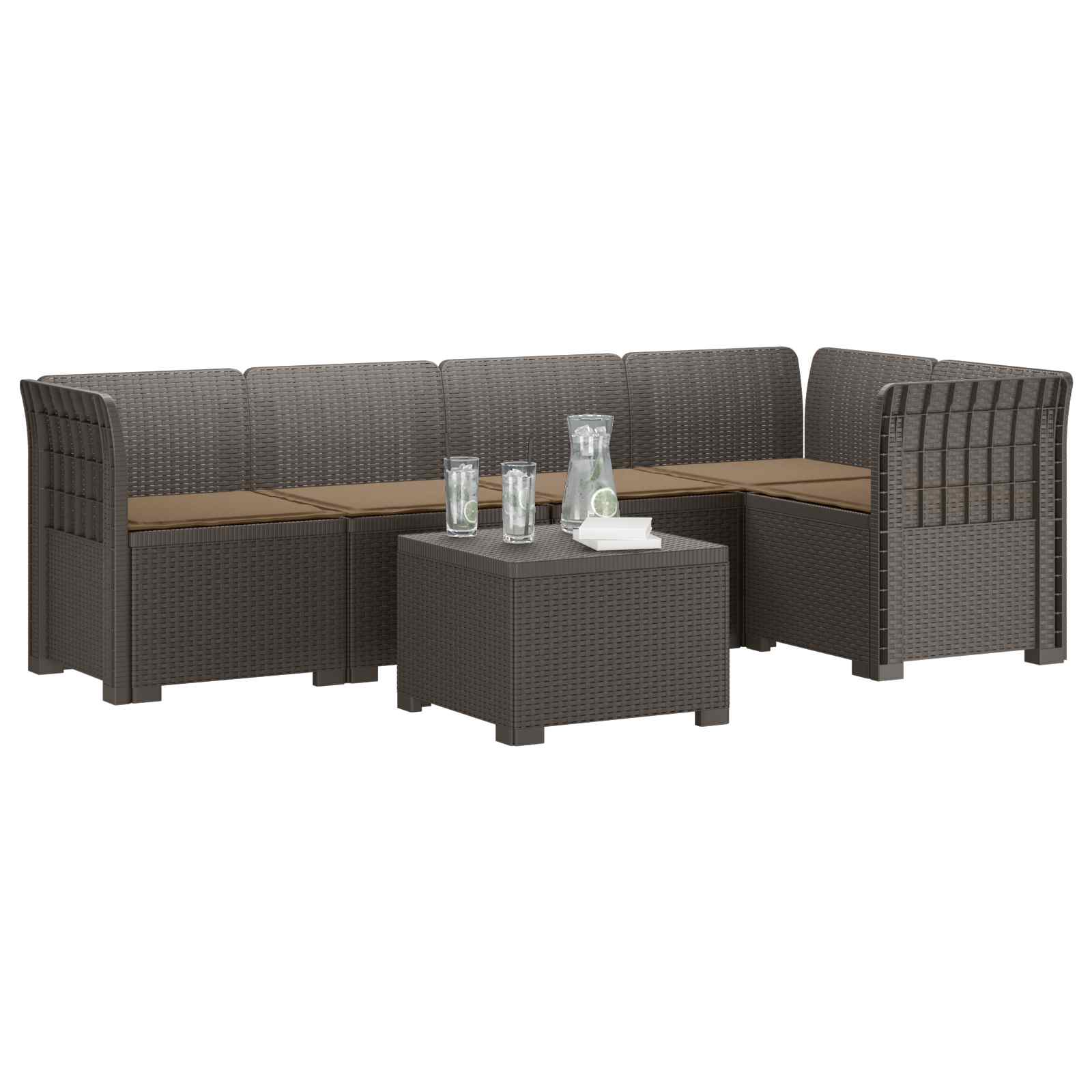 5-Zits Tuin Sofa met Kussens Rattan Look PP Lichtgrijs is nu te koop bij PeponiXL, paradijselijk wonen!