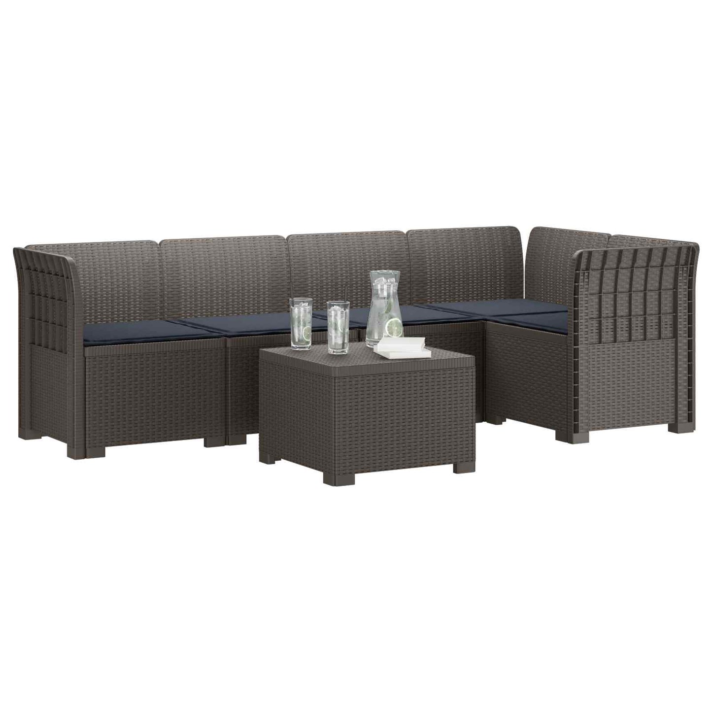 5-Zits Tuin Sofa met Kussens Rattan Look PP Lichtgrijs is nu te koop bij PeponiXL, paradijselijk wonen!