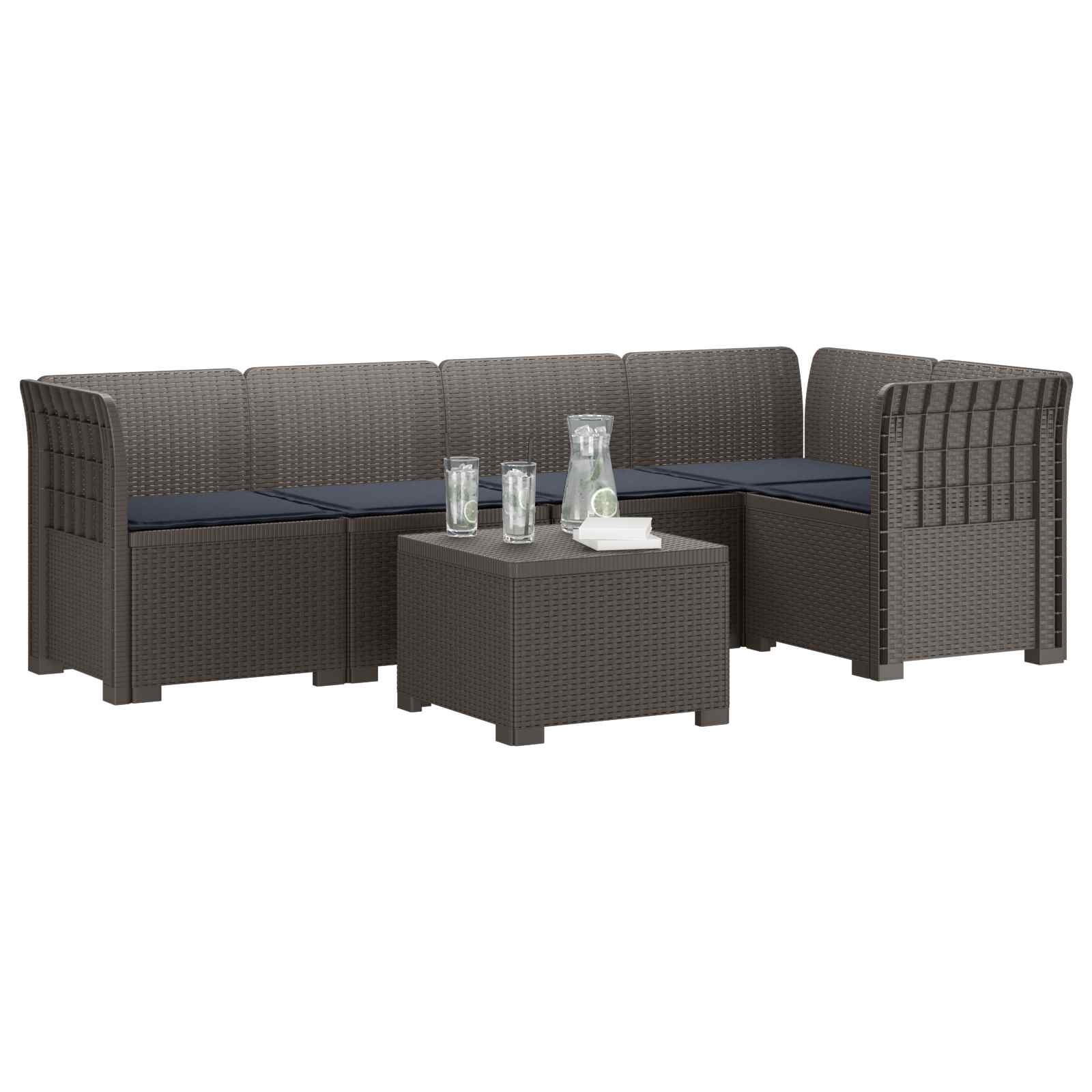 5-Zits Tuin Sofa met Kussens Rattan Look PP Lichtgrijs is nu te koop bij PeponiXL, paradijselijk wonen!