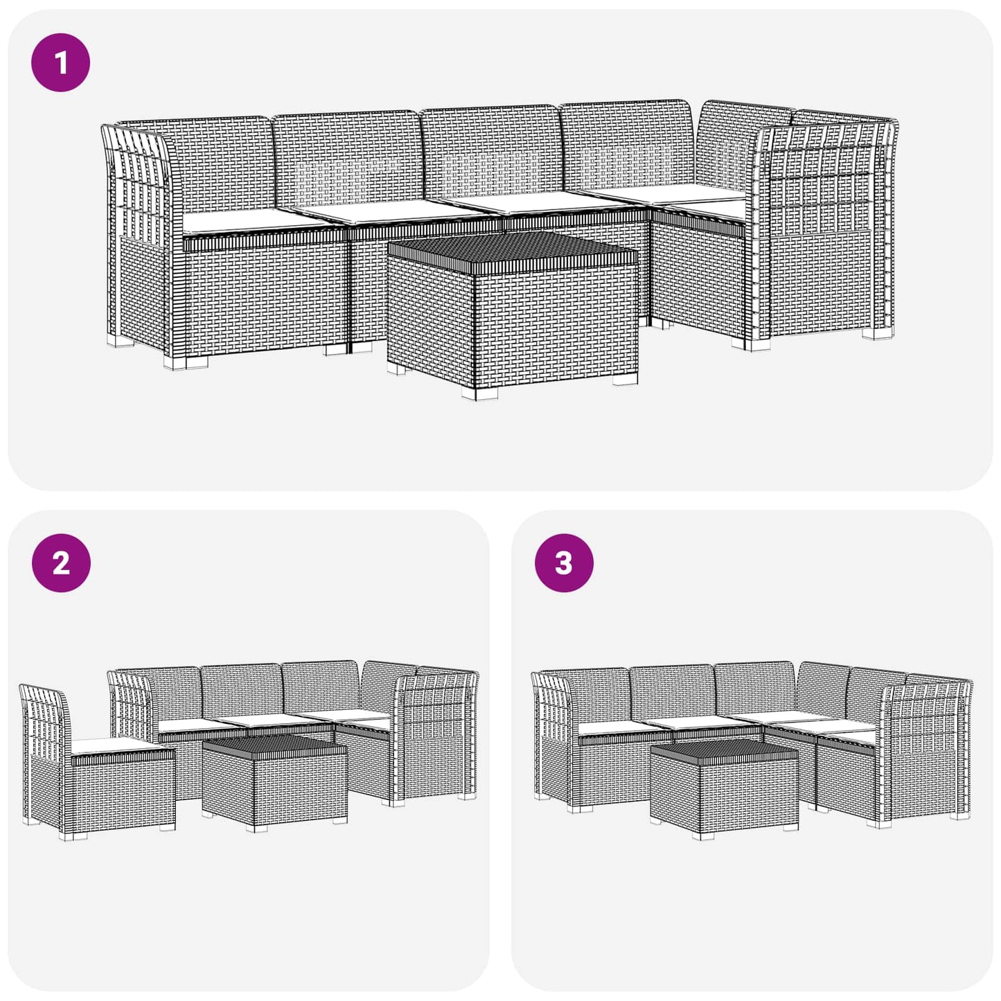 5-Zits Tuin Sofa met Kussens Rattan Look PP Lichtgrijs is nu te koop bij PeponiXL, paradijselijk wonen!