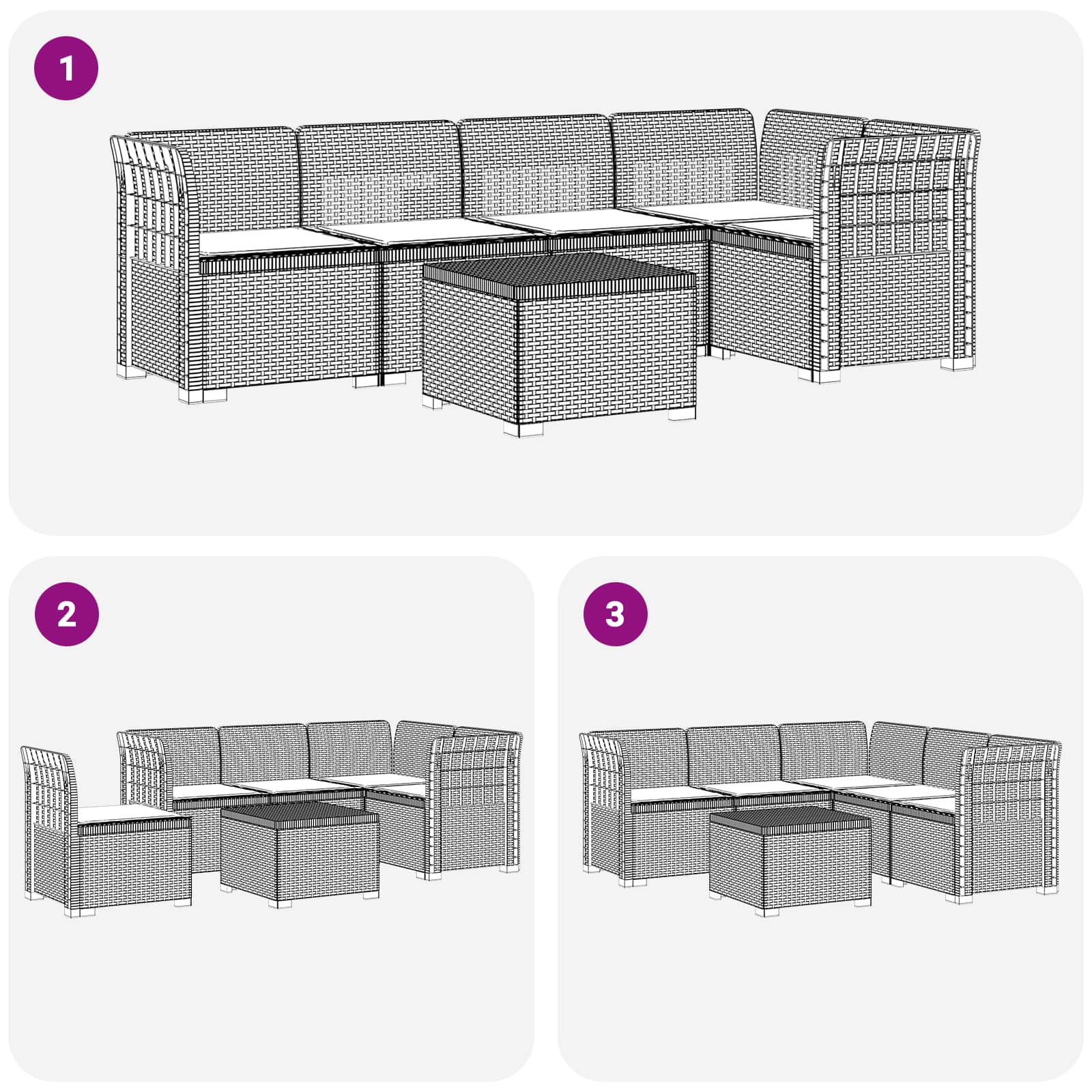 5-Zits Tuin Sofa met Kussens Rattan Look PP Lichtgrijs is nu te koop bij PeponiXL, paradijselijk wonen!