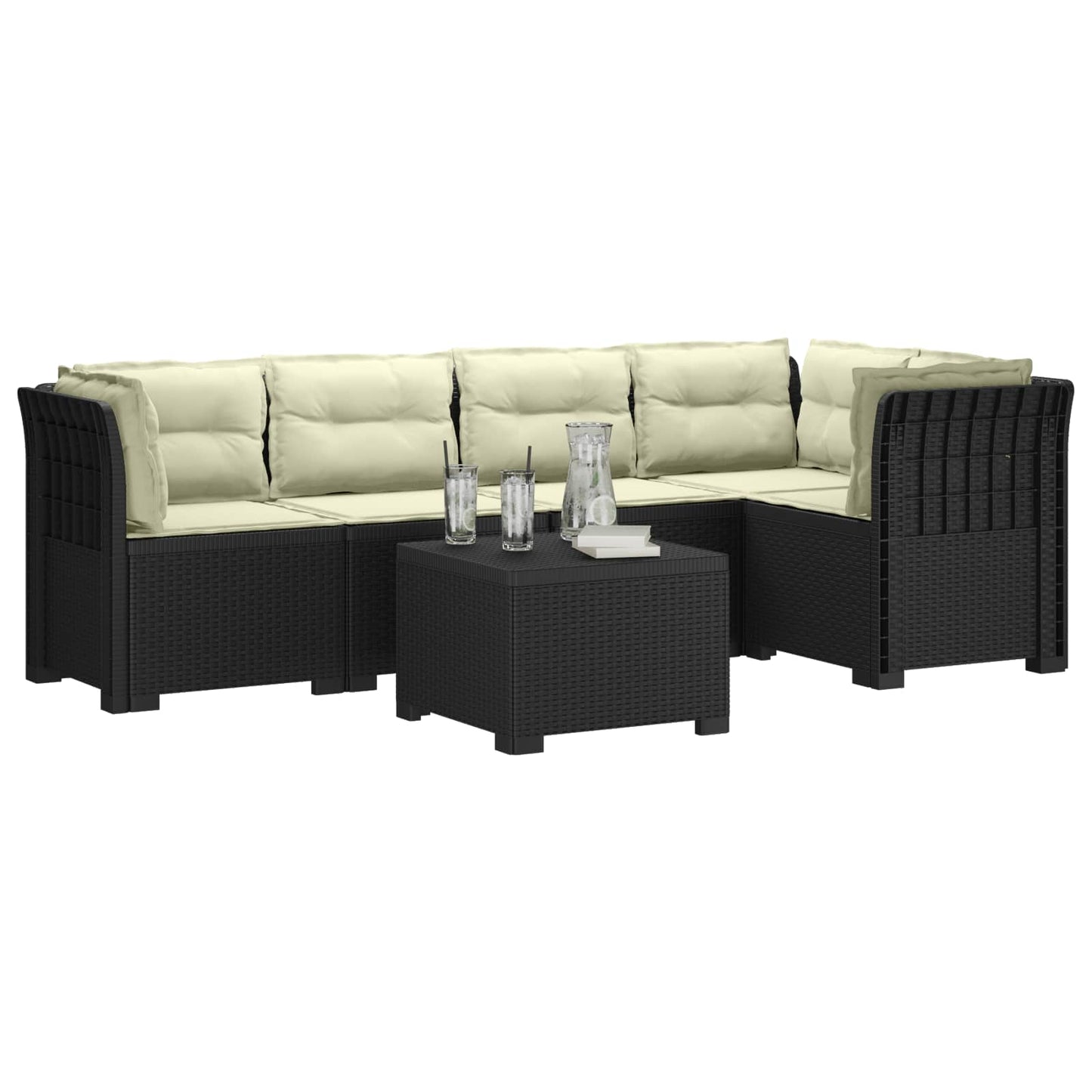 5-Zits Tuin Sofa met Kussens Rattan Look PP Antraciet is nu te koop bij PeponiXL, paradijselijk wonen!