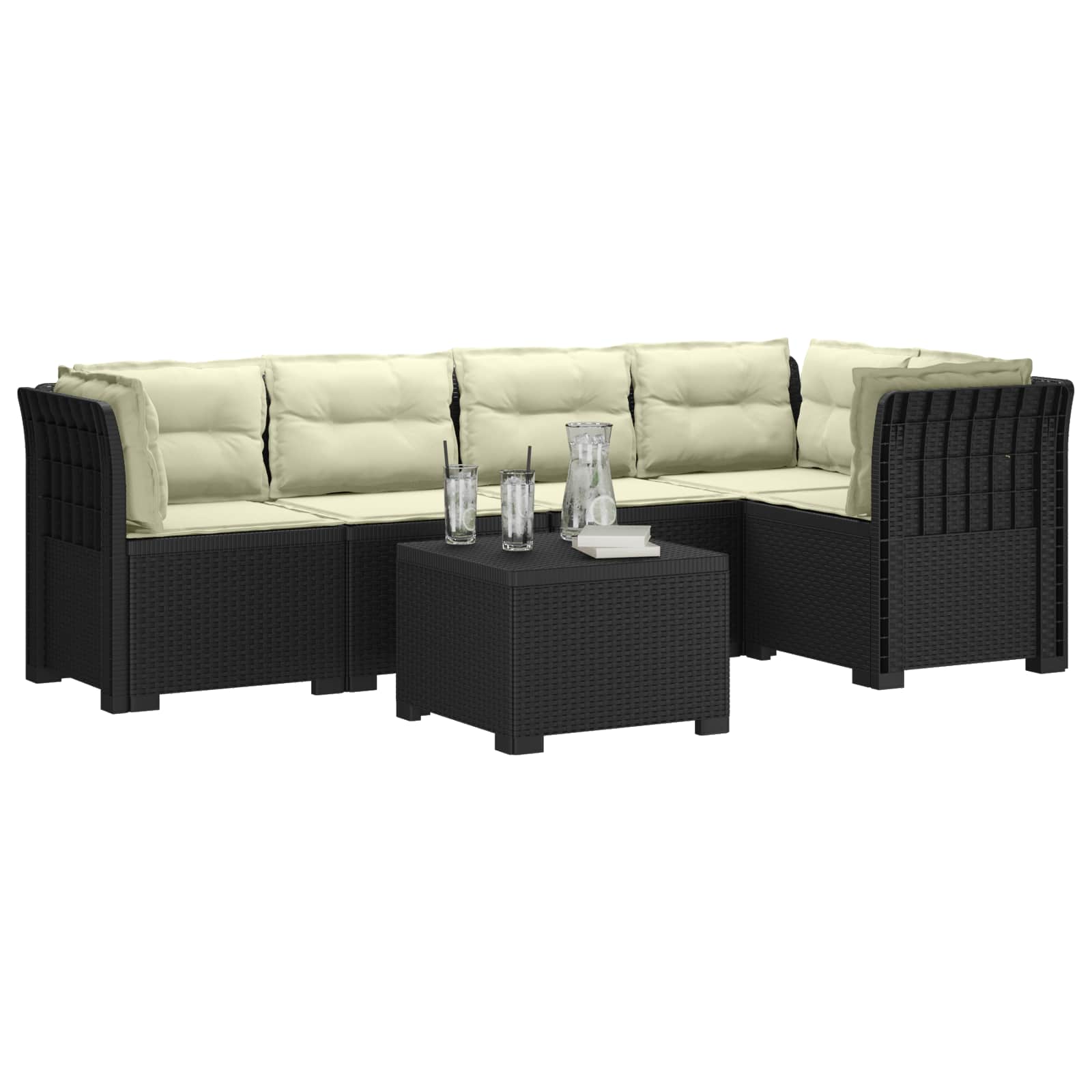 5-Zits Tuin Sofa met Kussens Rattan Look PP Antraciet is nu te koop bij PeponiXL, paradijselijk wonen!