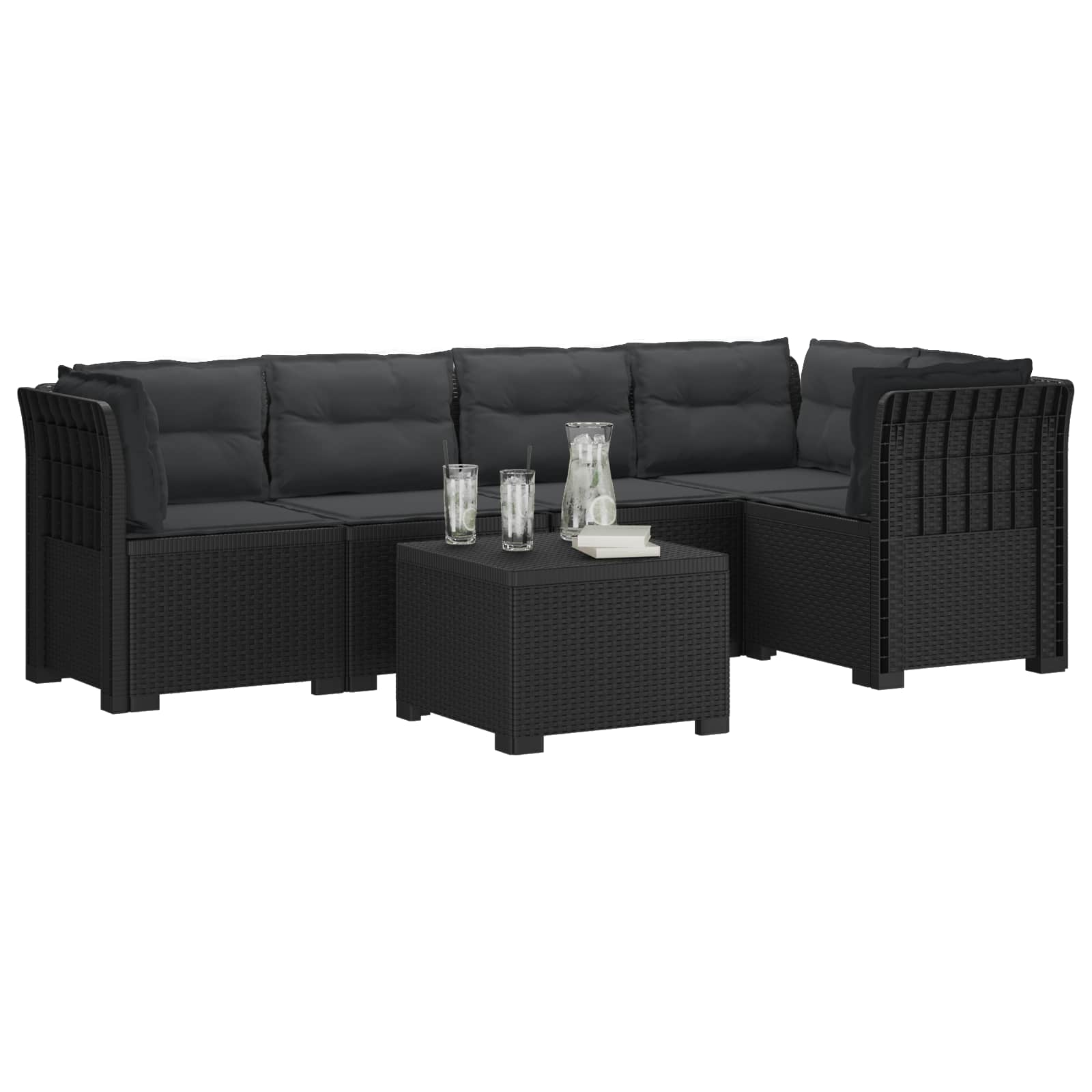 5-Zits Tuin Sofa met Kussens Rattan Look PP Antraciet is nu te koop bij PeponiXL, paradijselijk wonen!